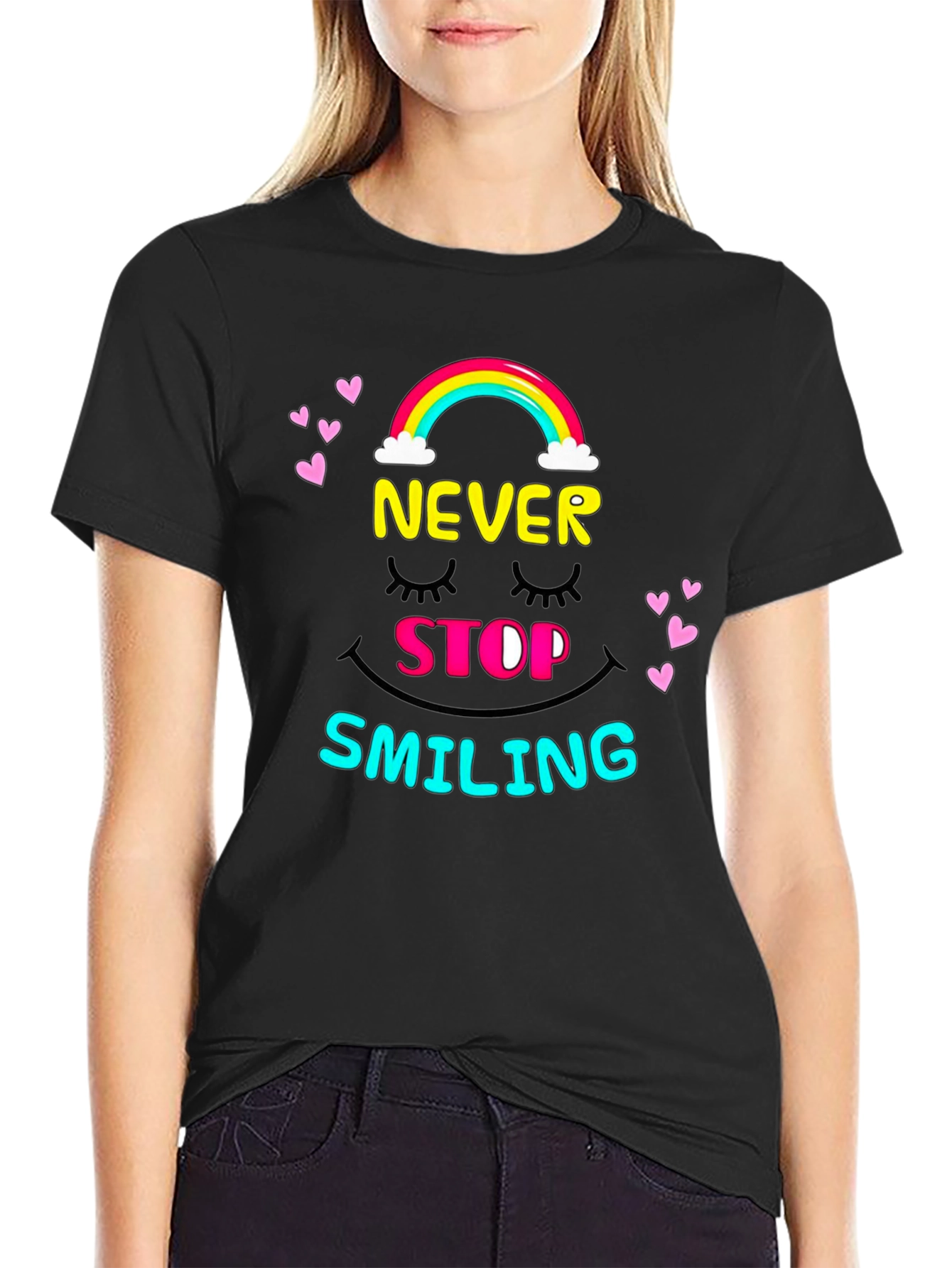 Never Stop Smiling Graphic Tee - Black