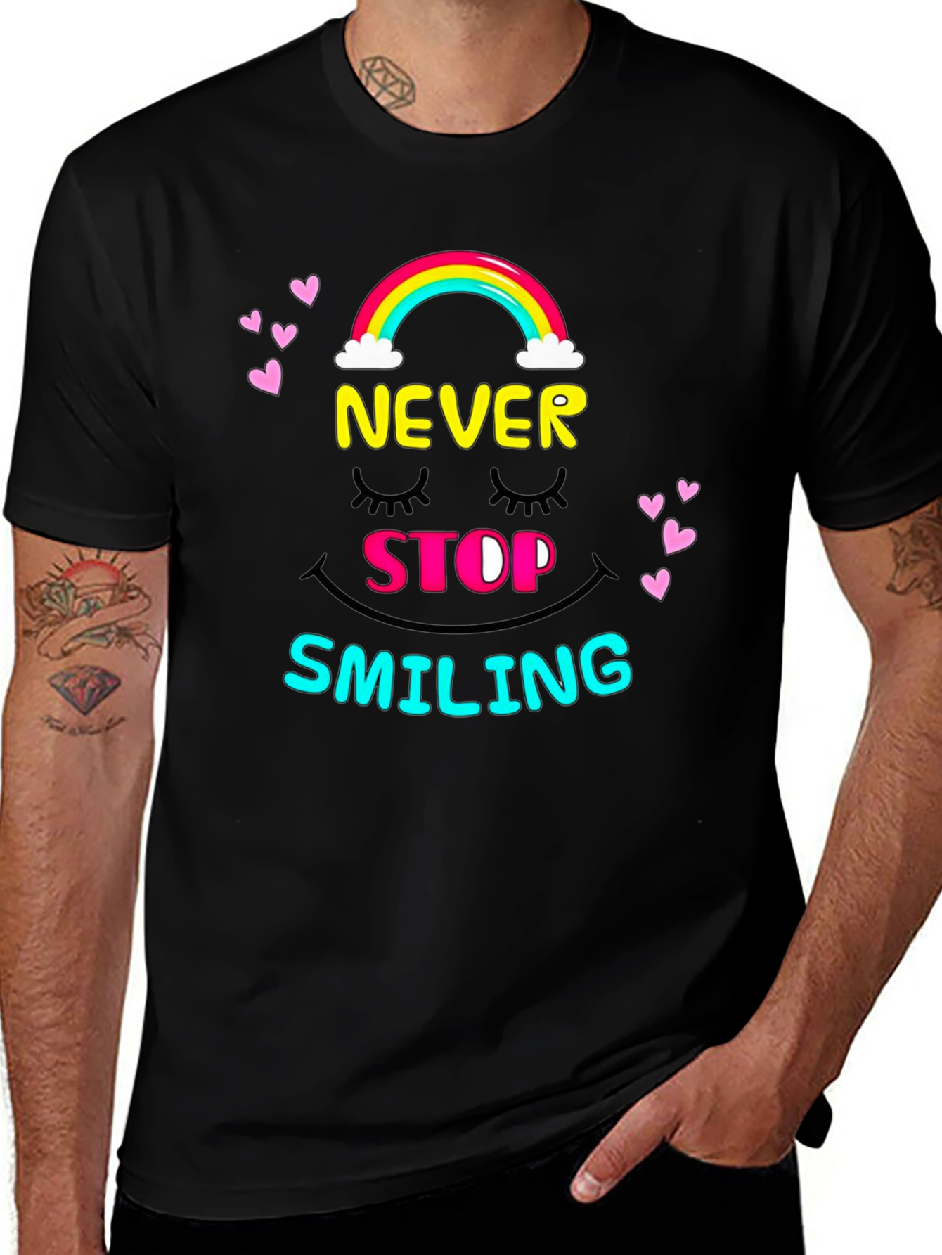 Never Stop Smiling Graphic Tee - Black