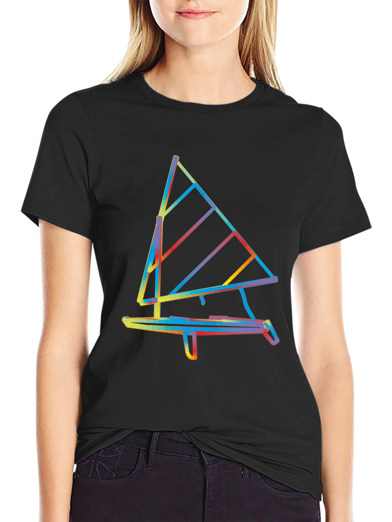 Abstract Windsurf Graphic Tee - Stylish Black T-Shirt