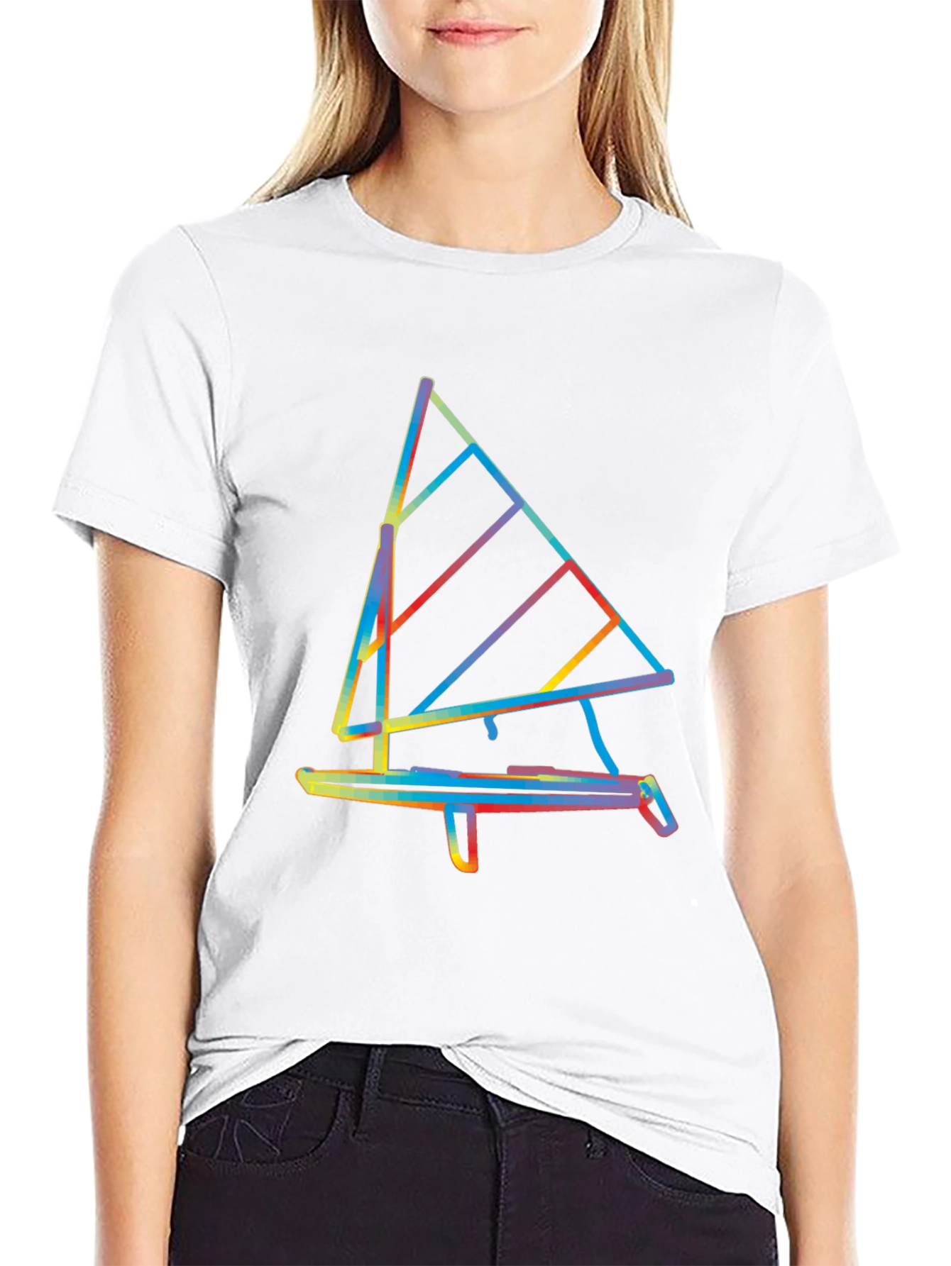 Abstract Windsurf Graphic Tee - Stylish Black T-Shirt