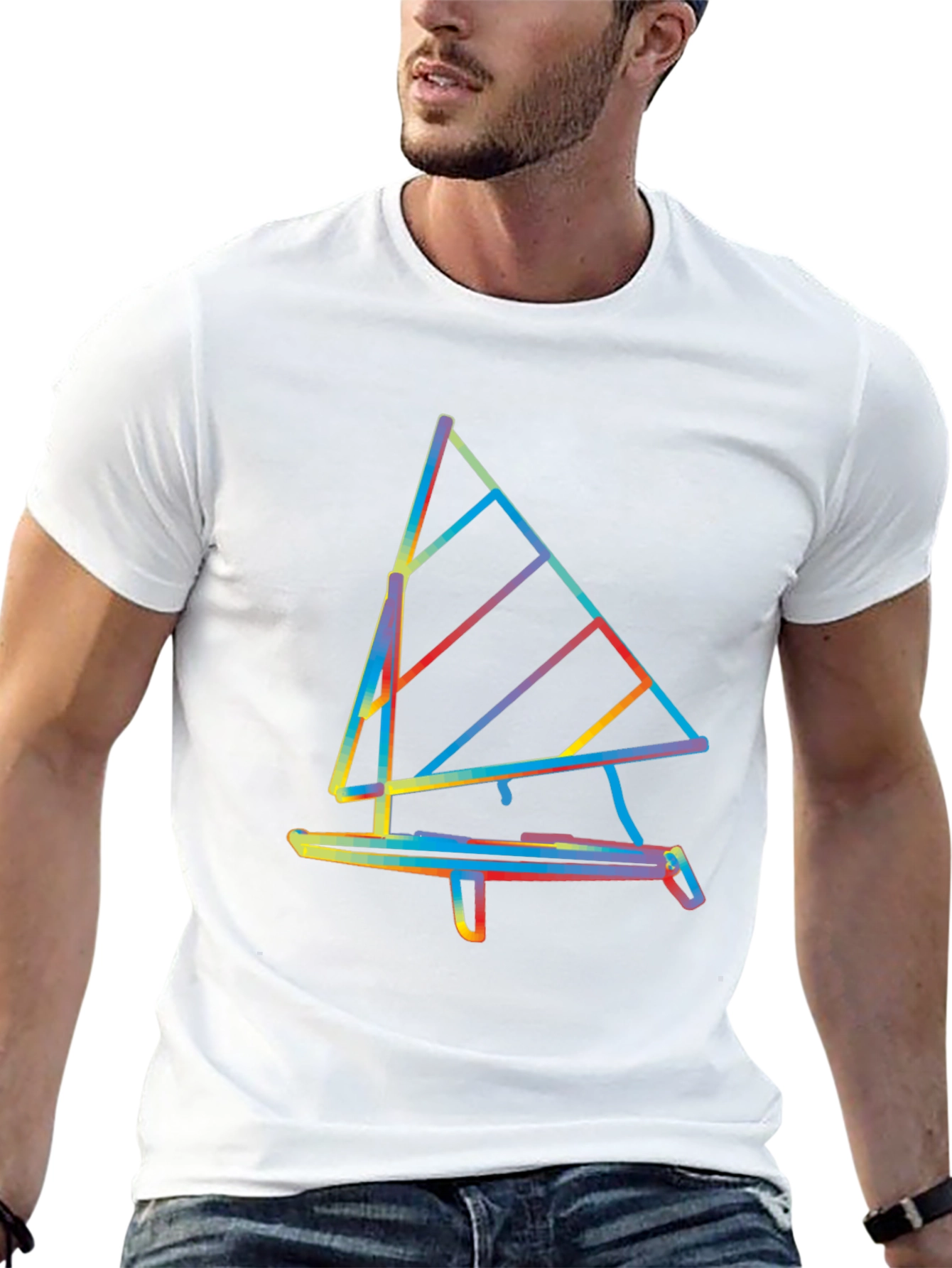 Abstract Windsurf Graphic Tee - Stylish Black T-Shirt