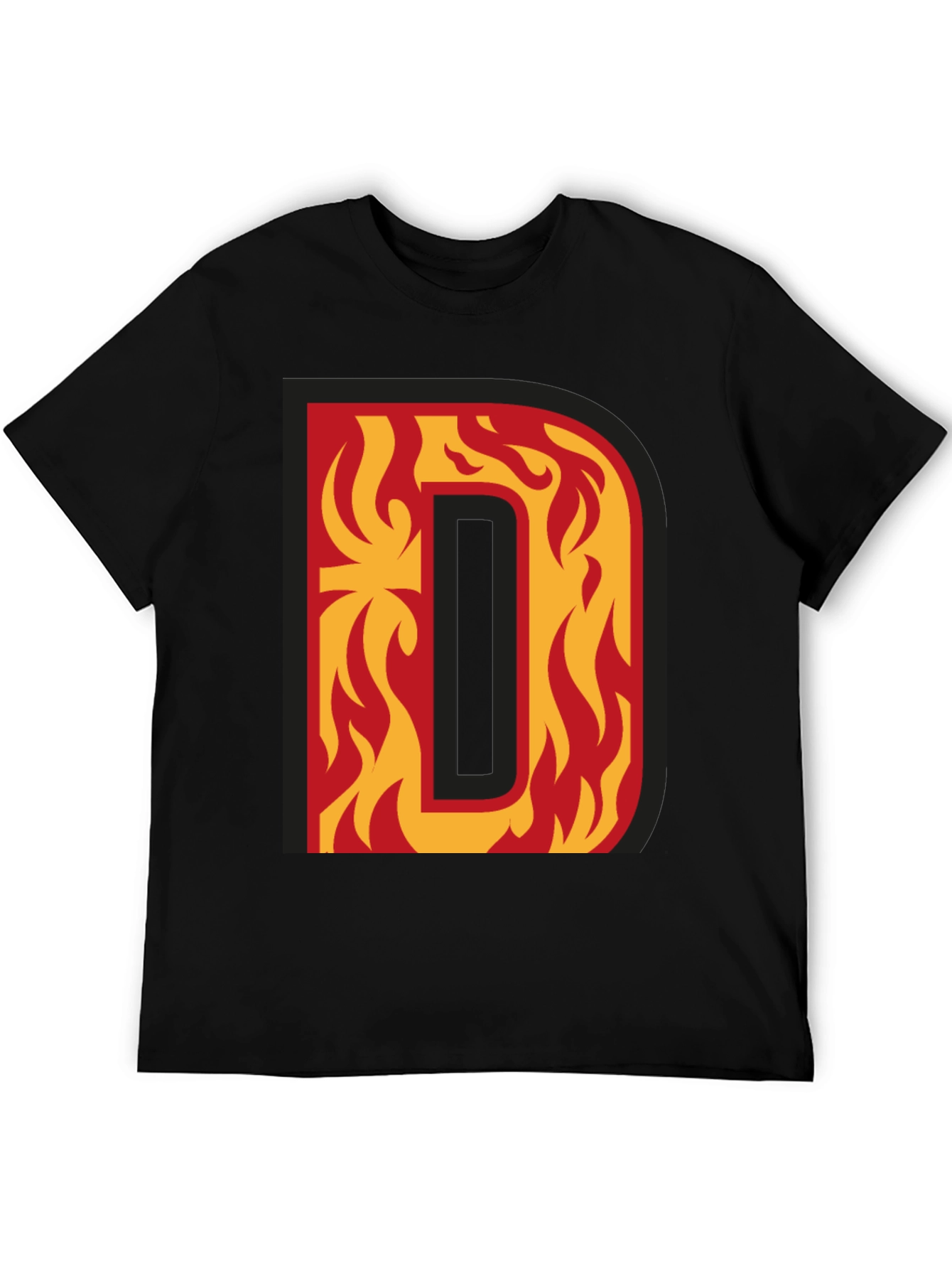 Fiery Letter D Graphic Tee - Bold Black T-Shirt