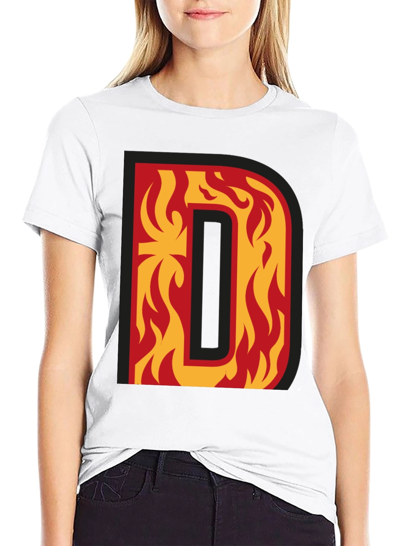 Fiery Letter D Graphic Tee - Bold Black T-Shirt