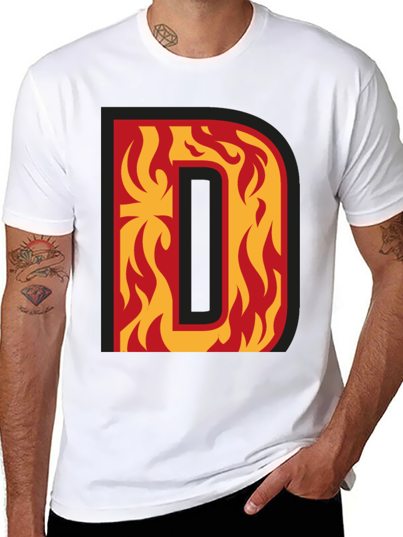 Fiery Letter D Graphic Tee - Bold Black T-Shirt