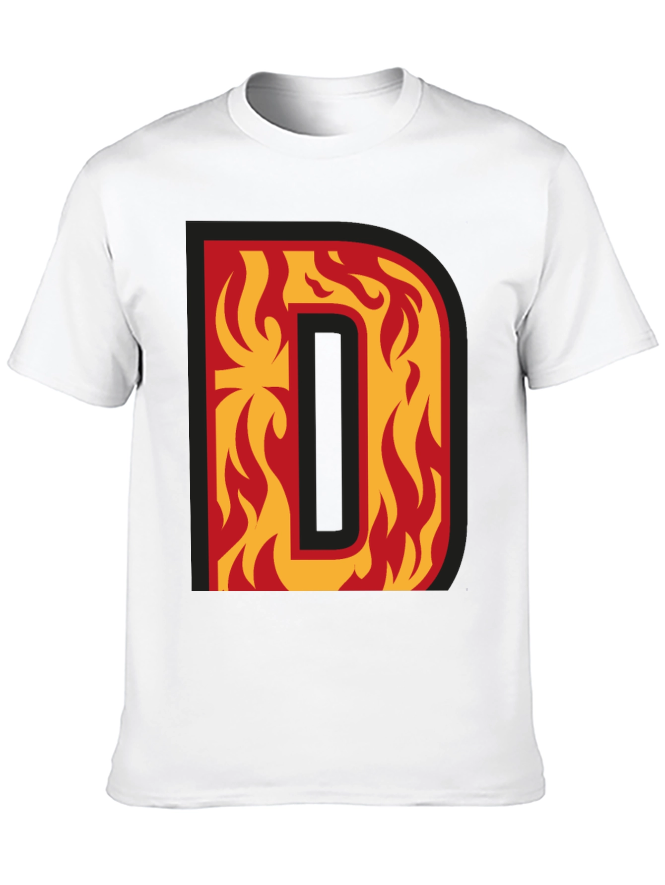 Fiery Letter D Graphic Tee - Bold Black T-Shirt