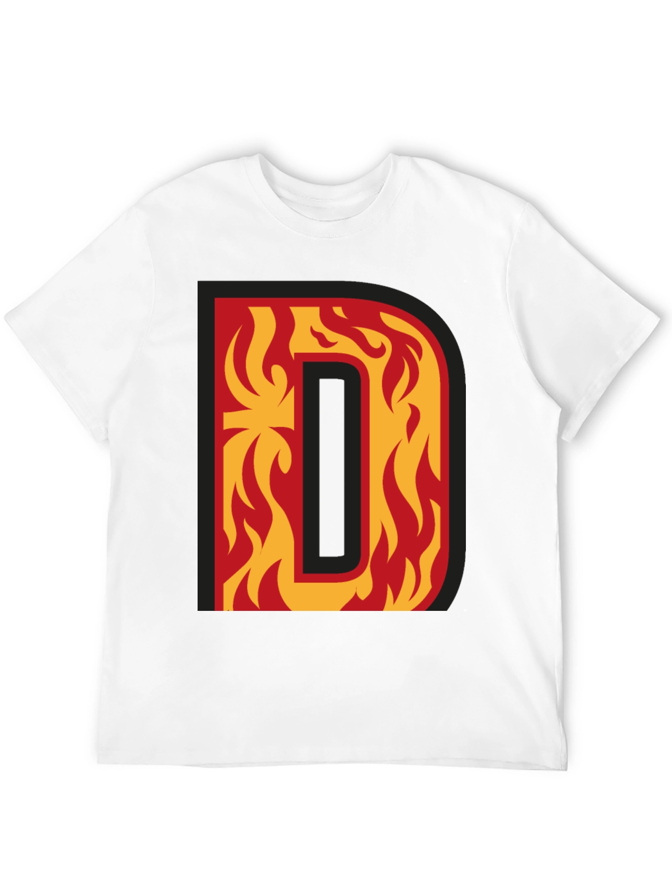 Fiery Letter D Graphic Tee - Bold Black T-Shirt