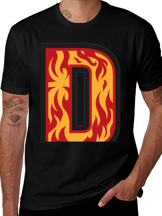 Fiery Letter D Graphic Tee - Bold Black T-Shirt