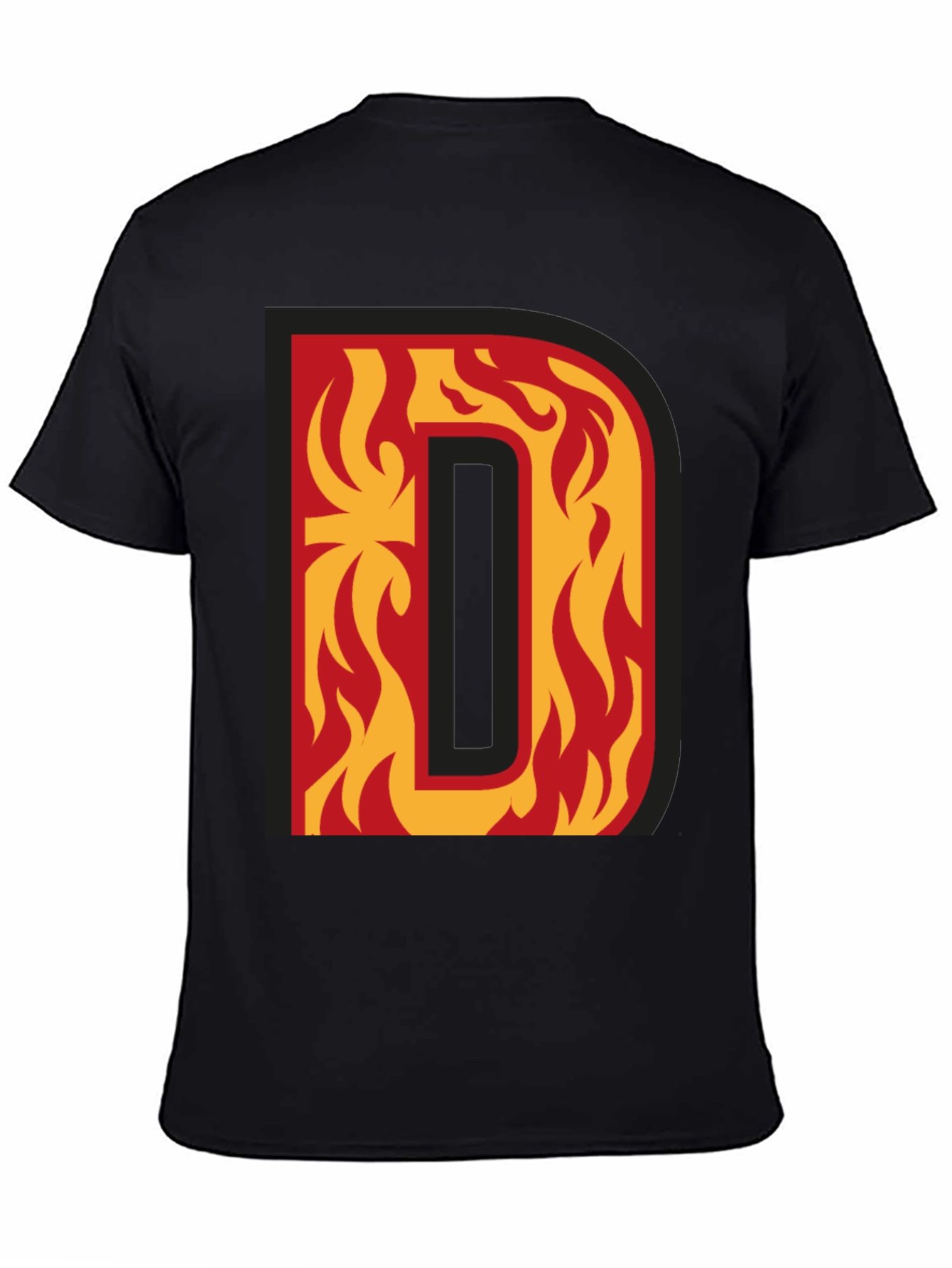 Fiery Letter D Graphic Tee - Bold Black T-Shirt