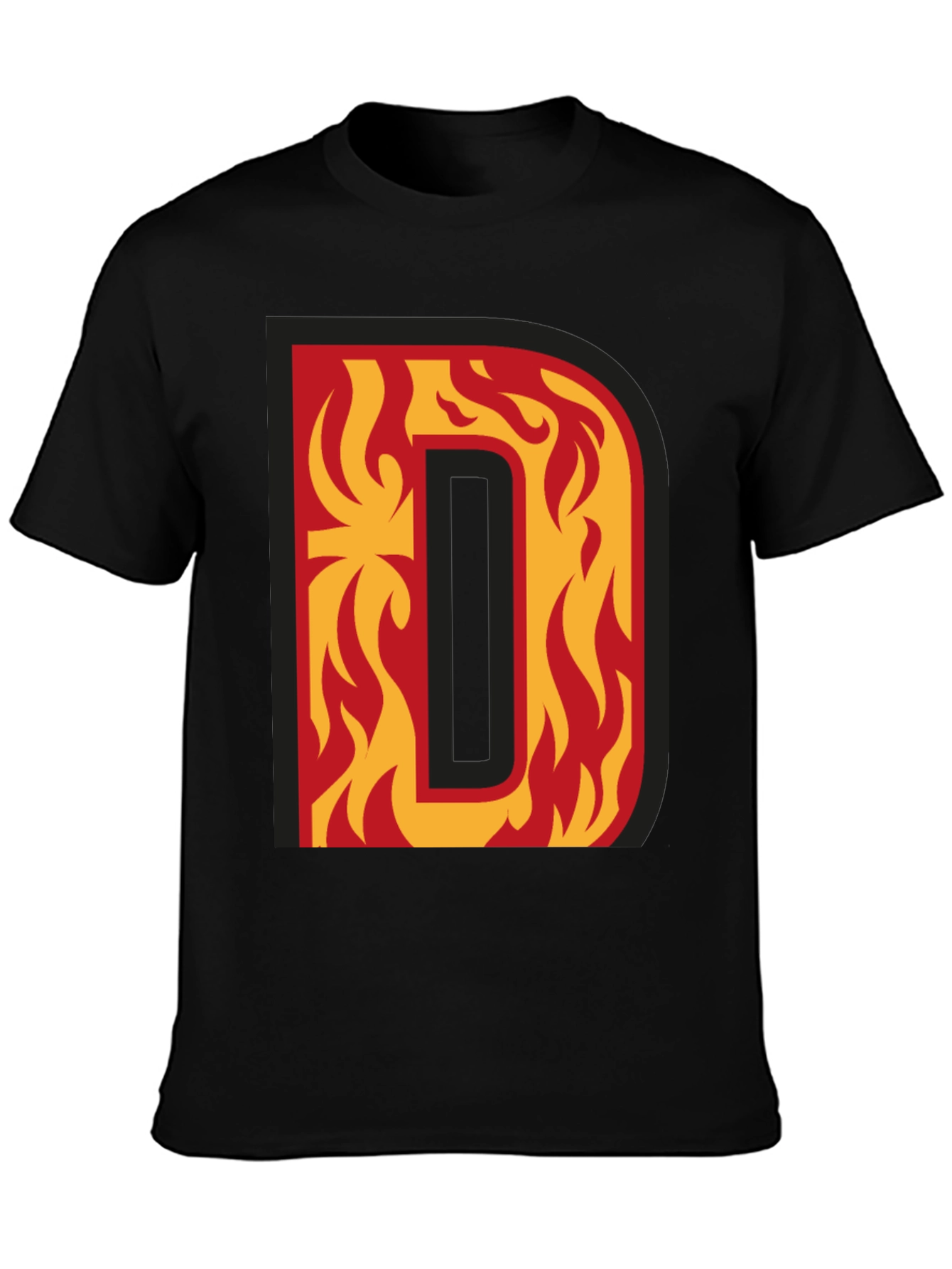 Fiery Letter D Graphic Tee - Bold Black T-Shirt