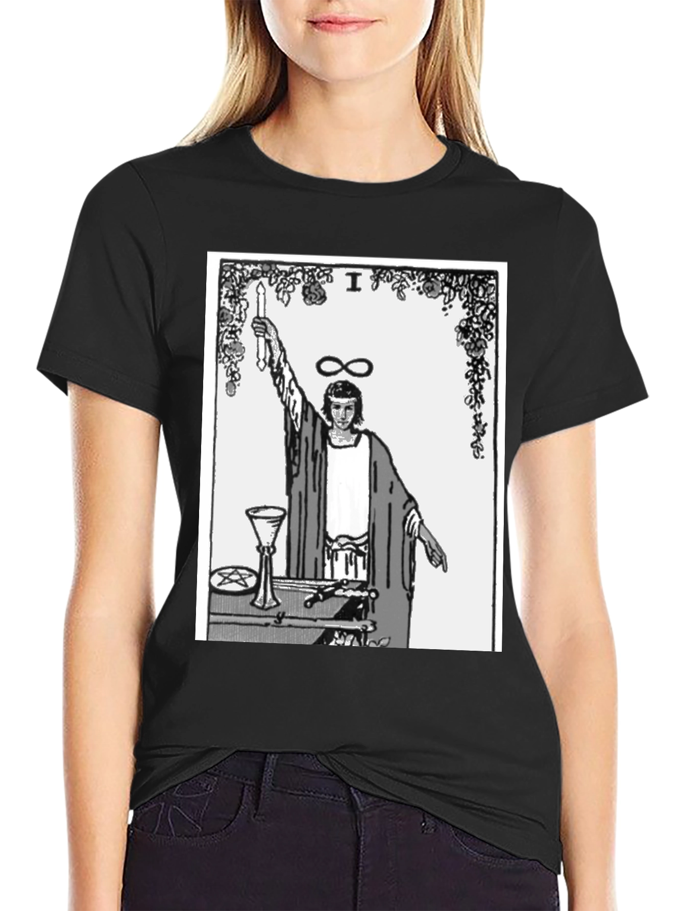 Magician Tarot Card Graphic T-Shirt - Black