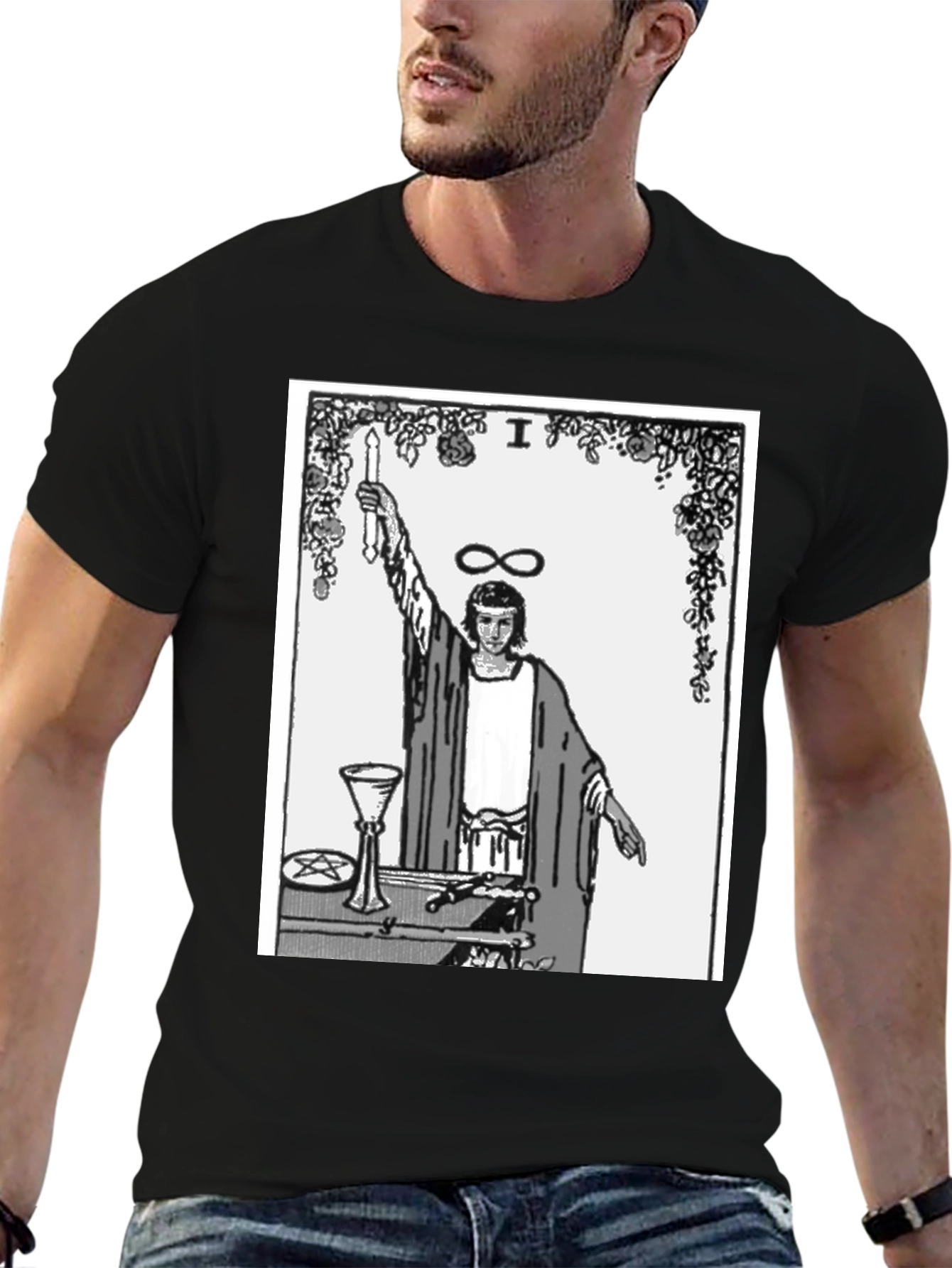 Magician Tarot Card Graphic T-Shirt - Black