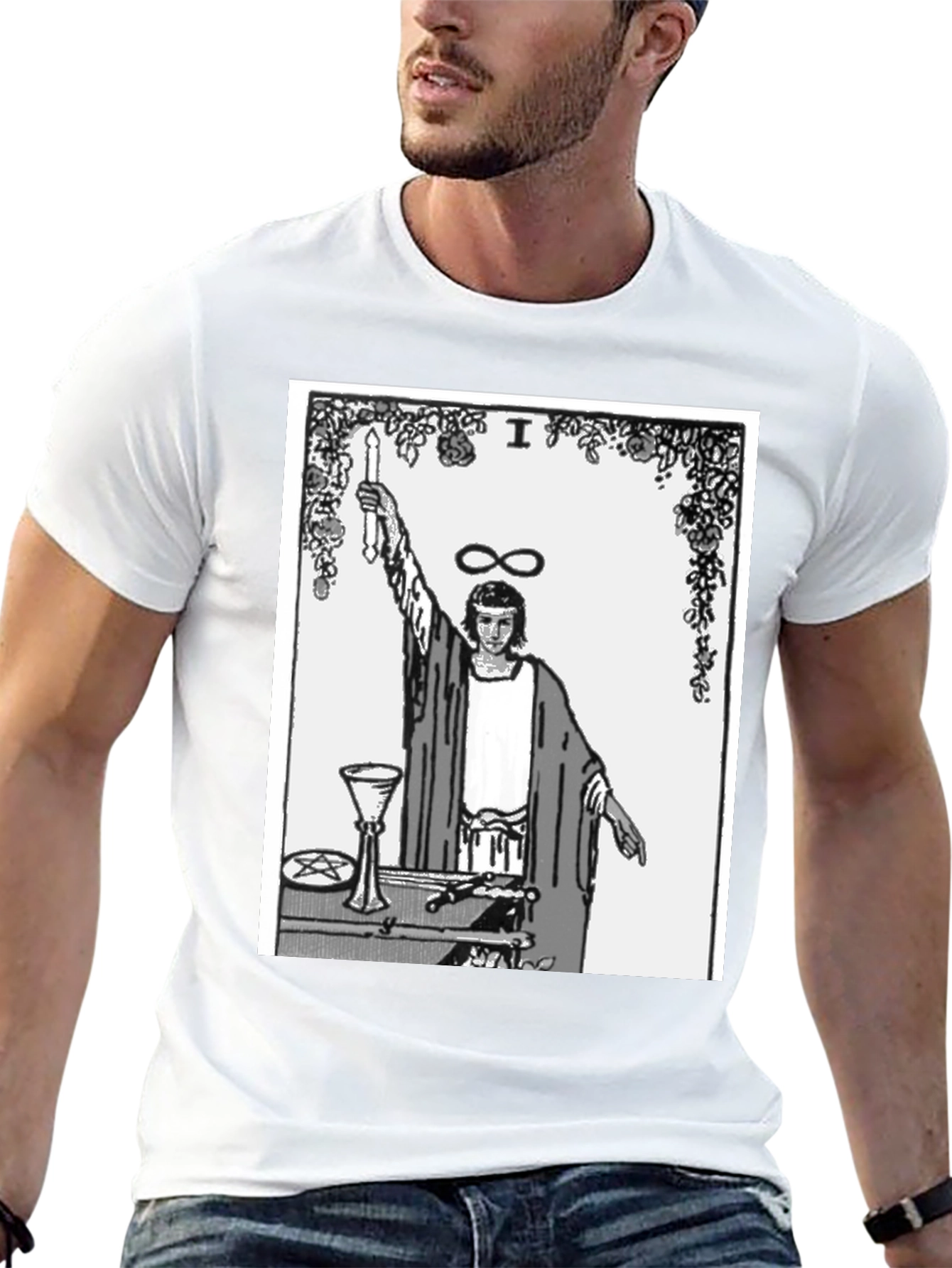 Magician Tarot Card Graphic T-Shirt - Black
