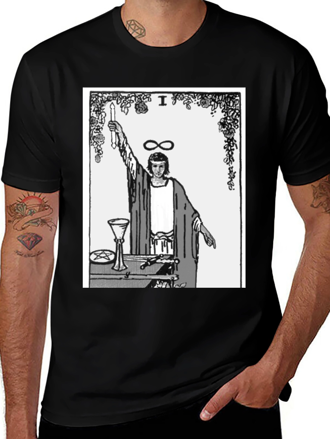 Magician Tarot Card Graphic T-Shirt - Black