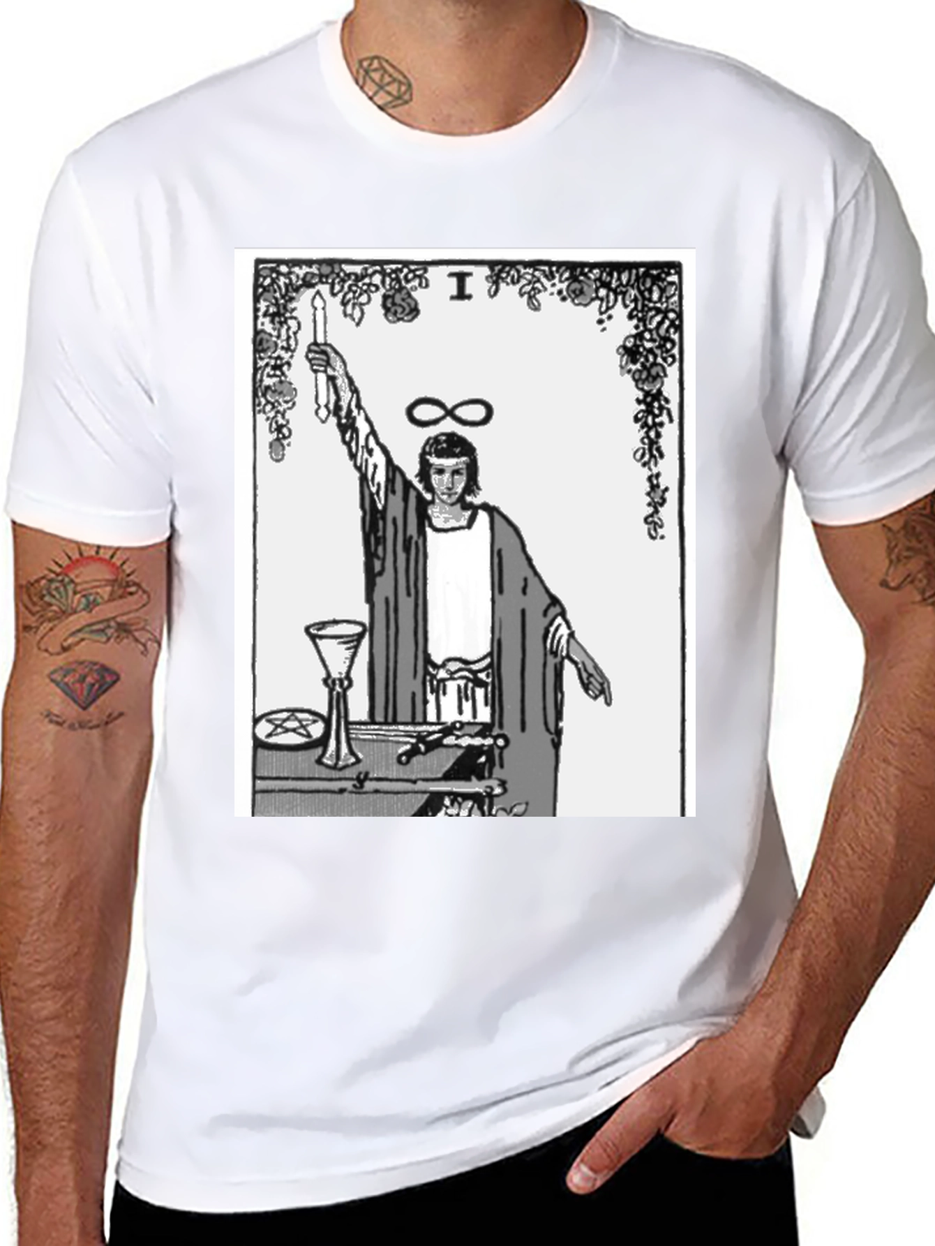 Magician Tarot Card Graphic T-Shirt - Black