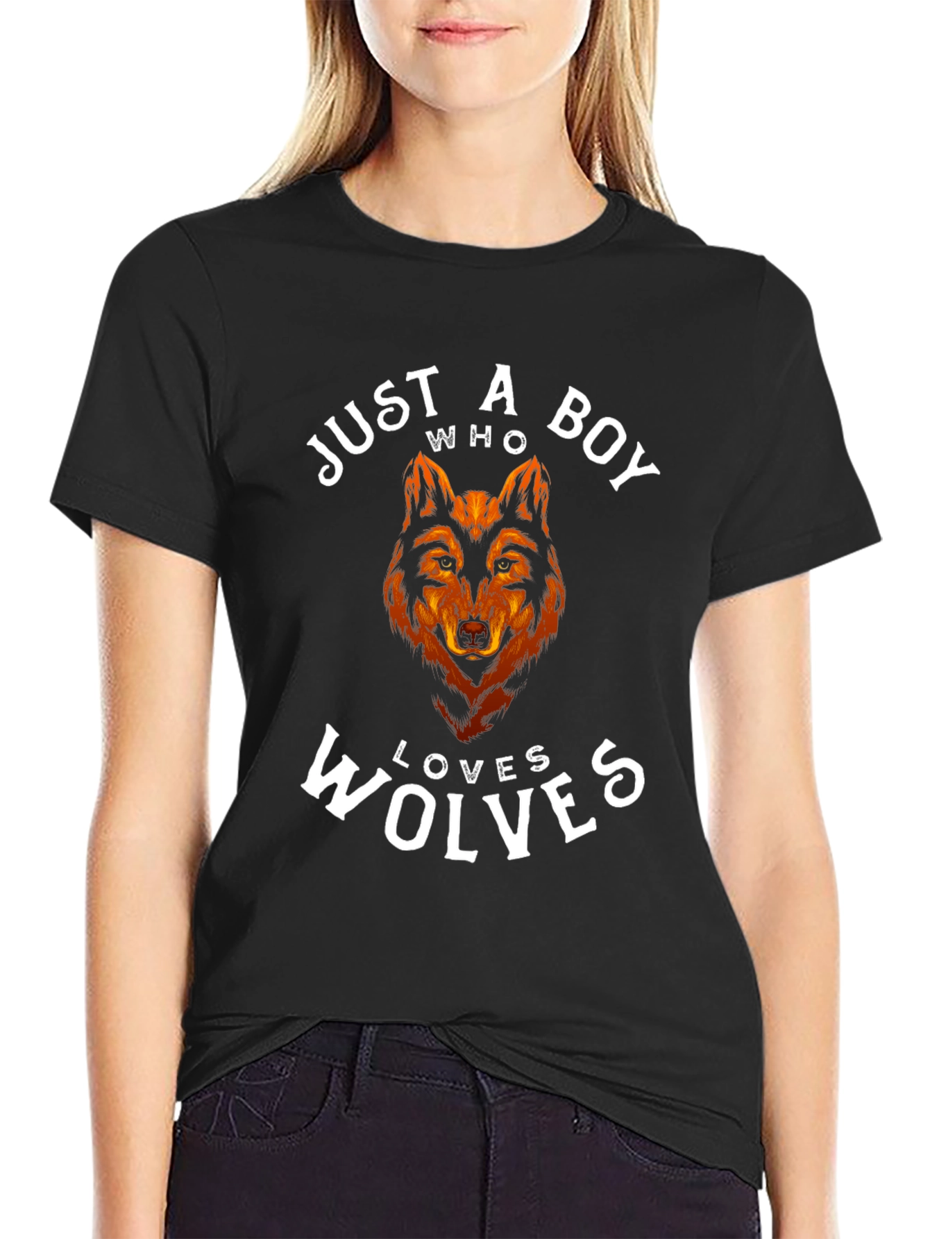 Just a Boy Who Loves Wolves T-Shirt - Black