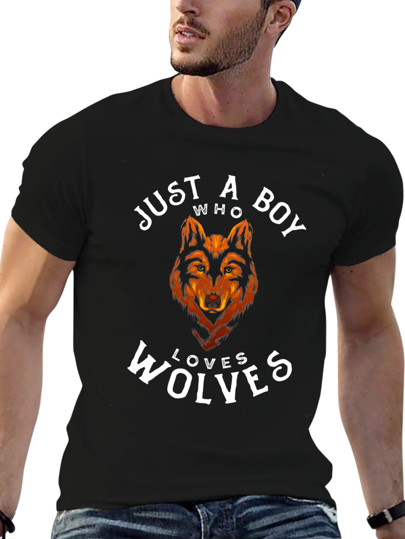 Just a Boy Who Loves Wolves T-Shirt - Black