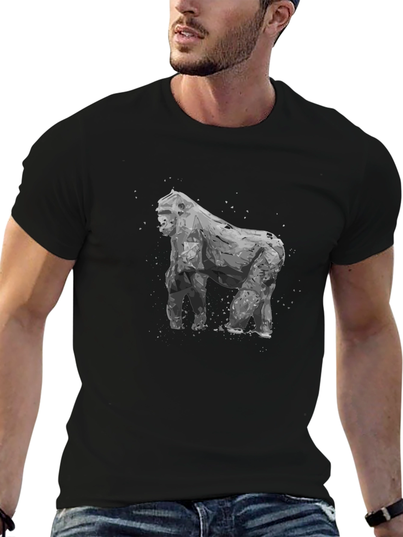 Geometric Gorilla Graphic Tee - Mens Black T-Shirt