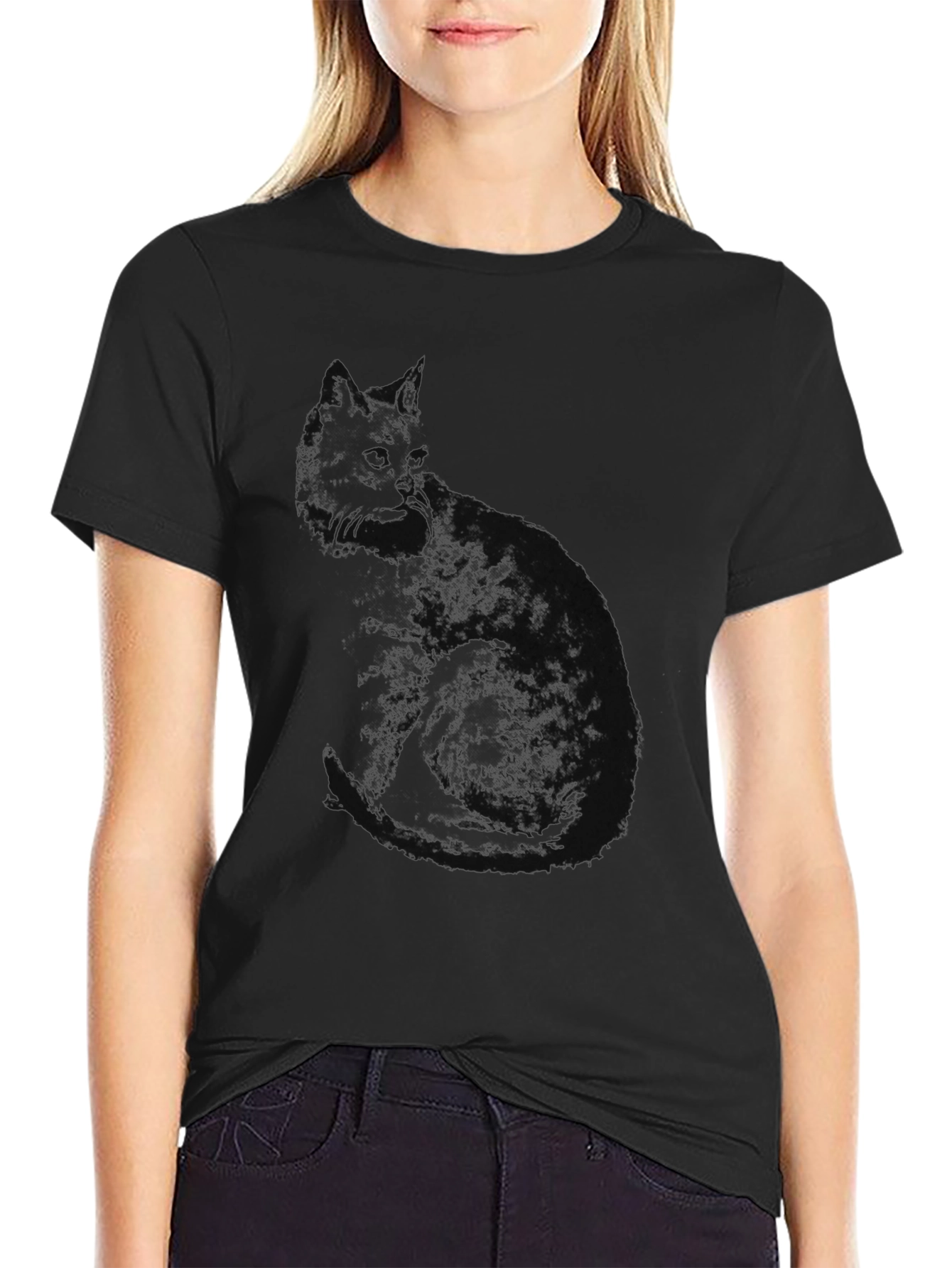 Black Cat Silhouette Graphic T-Shirt