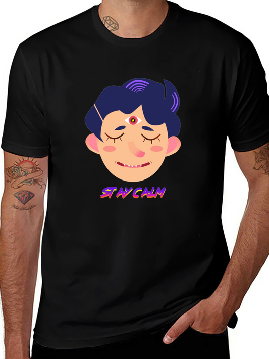 Stay Calm Graphic Tee - Relaxed Fit Black T-Shirt