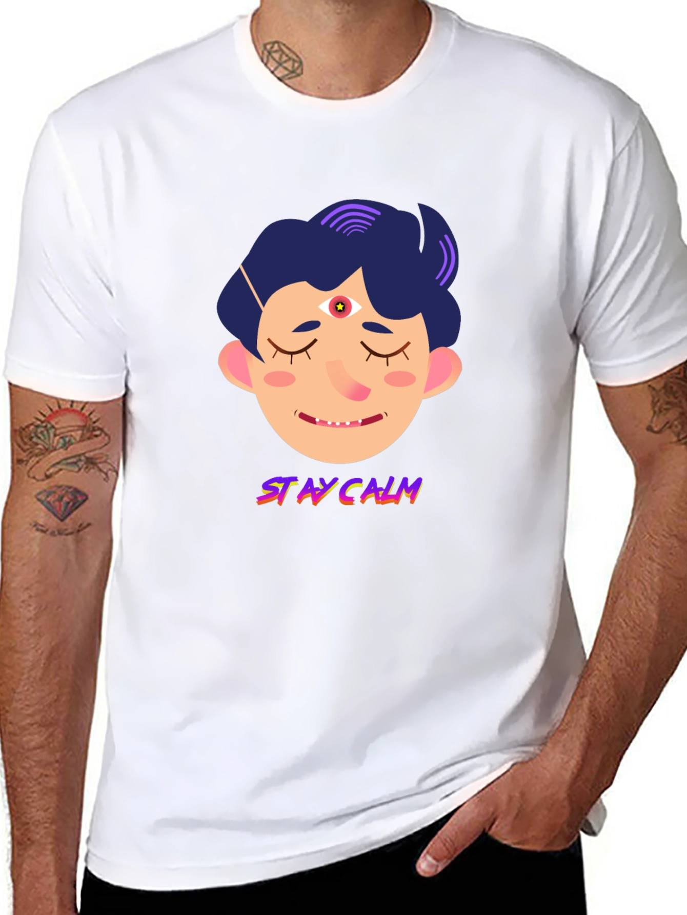 Stay Calm Graphic Tee - Relaxed Fit Black T-Shirt