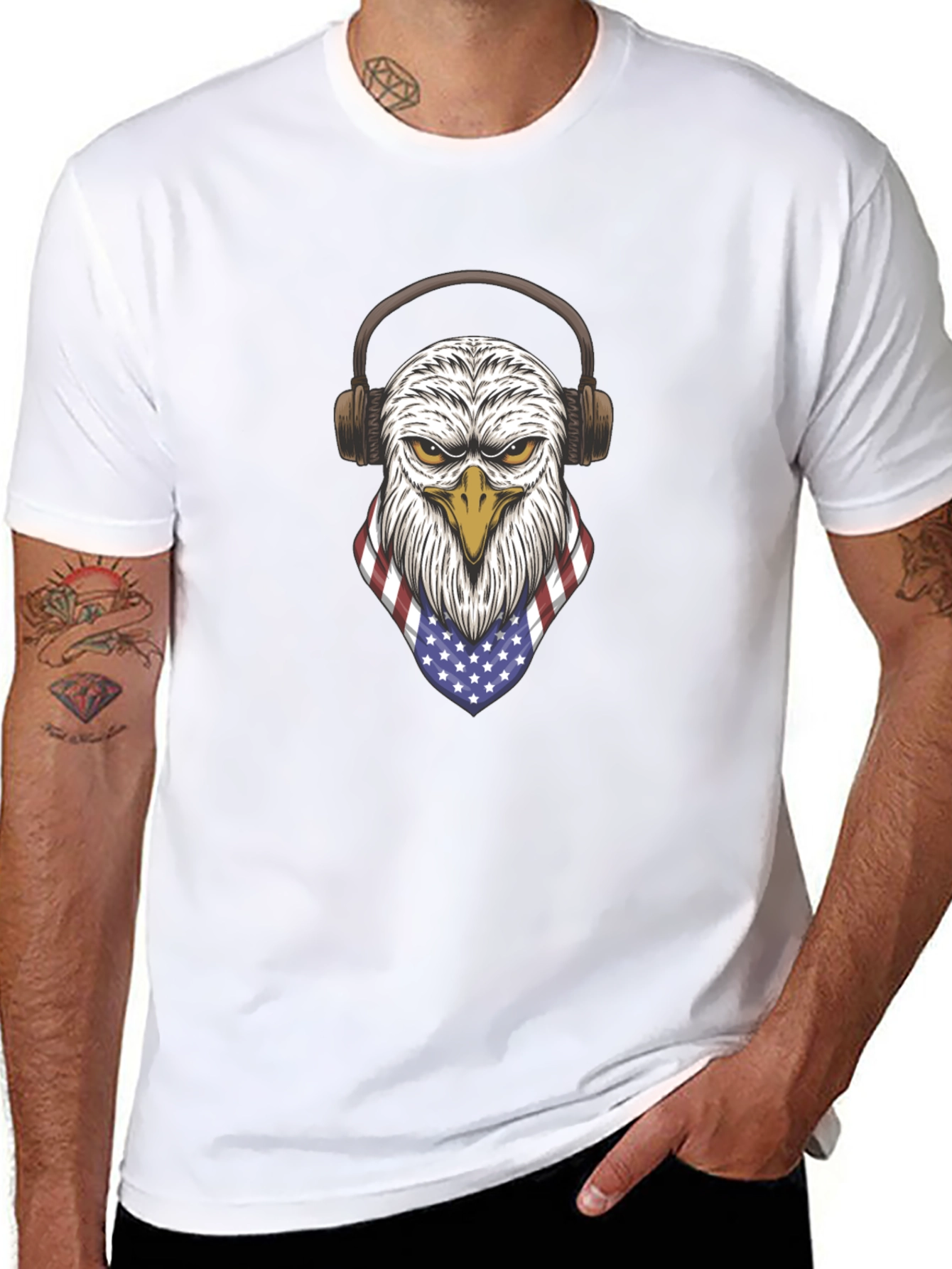 Eagle USA Flag Headphones Graphic T-Shirt