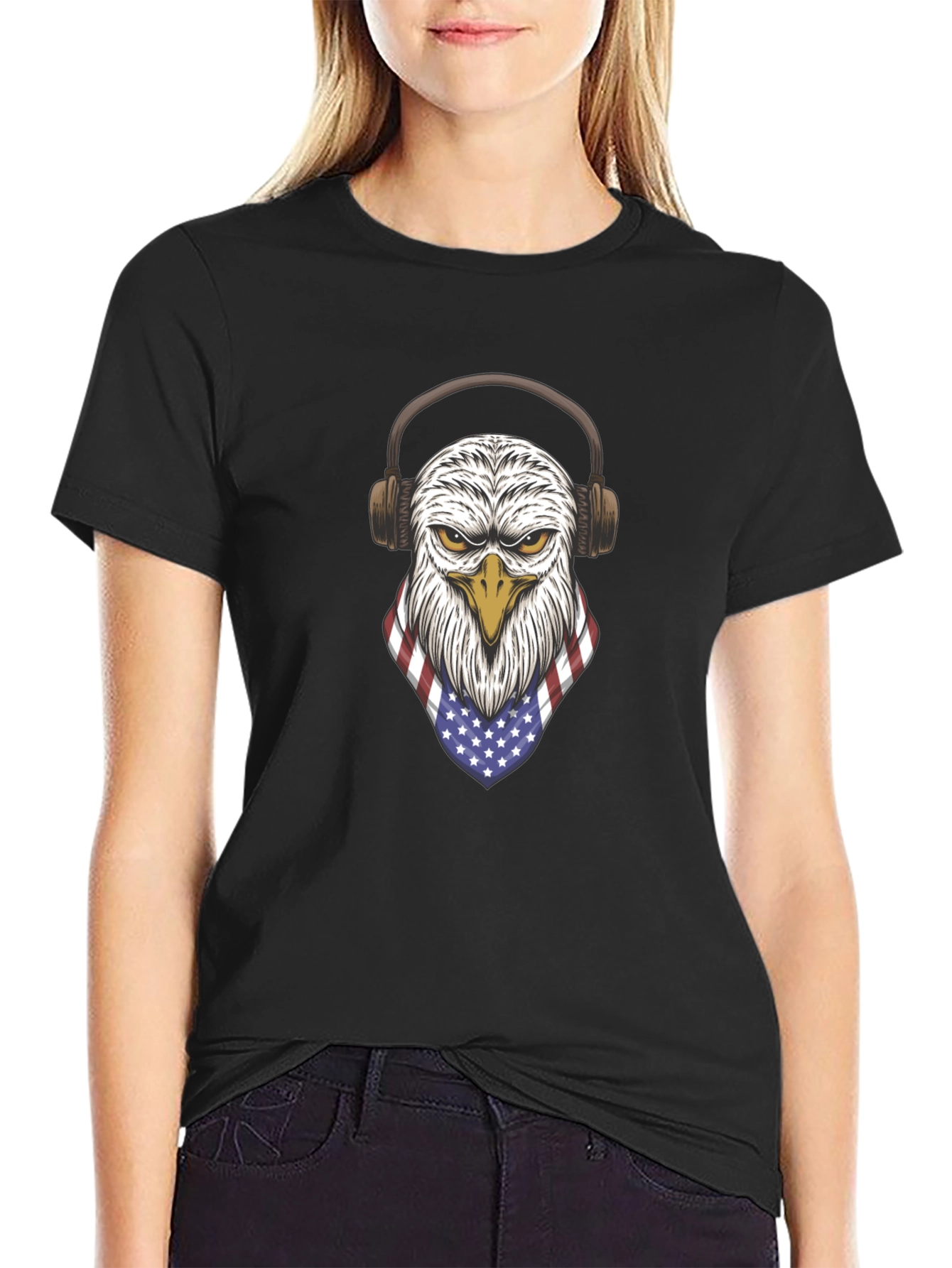 Eagle USA Flag Headphones Graphic T-Shirt