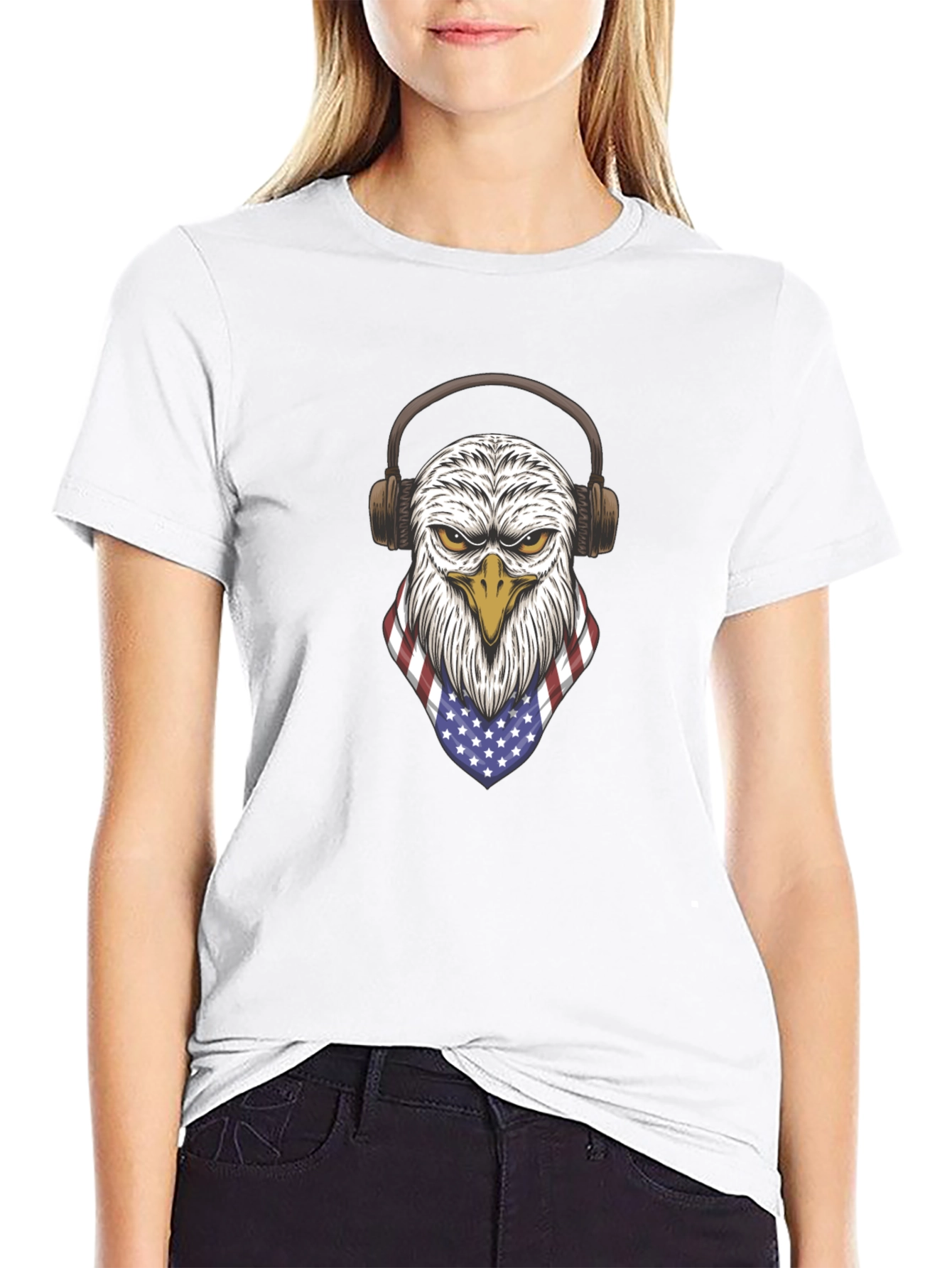 Eagle USA Flag Headphones Graphic T-Shirt