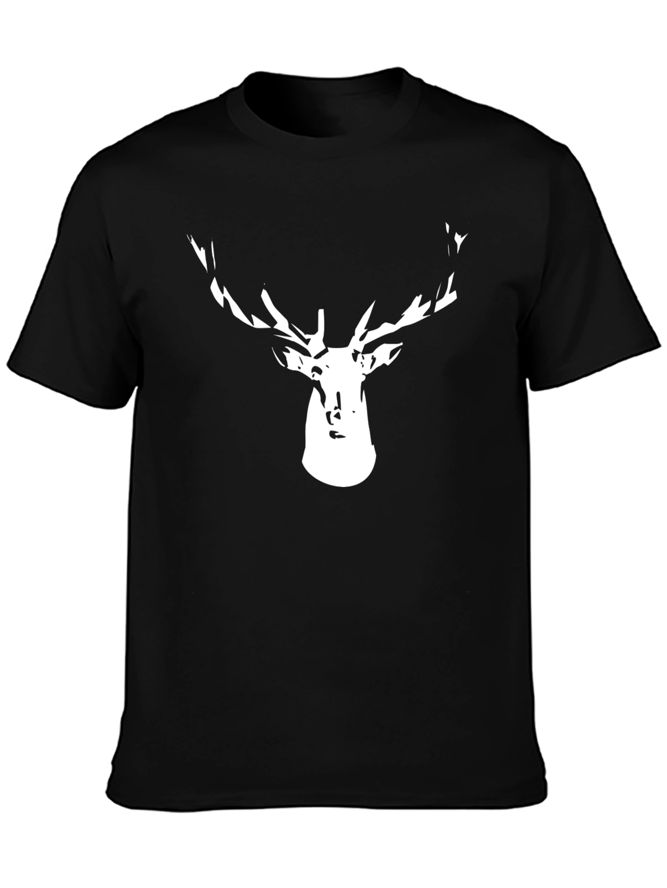 Mens Black T-Shirt with Deer Head Graphic