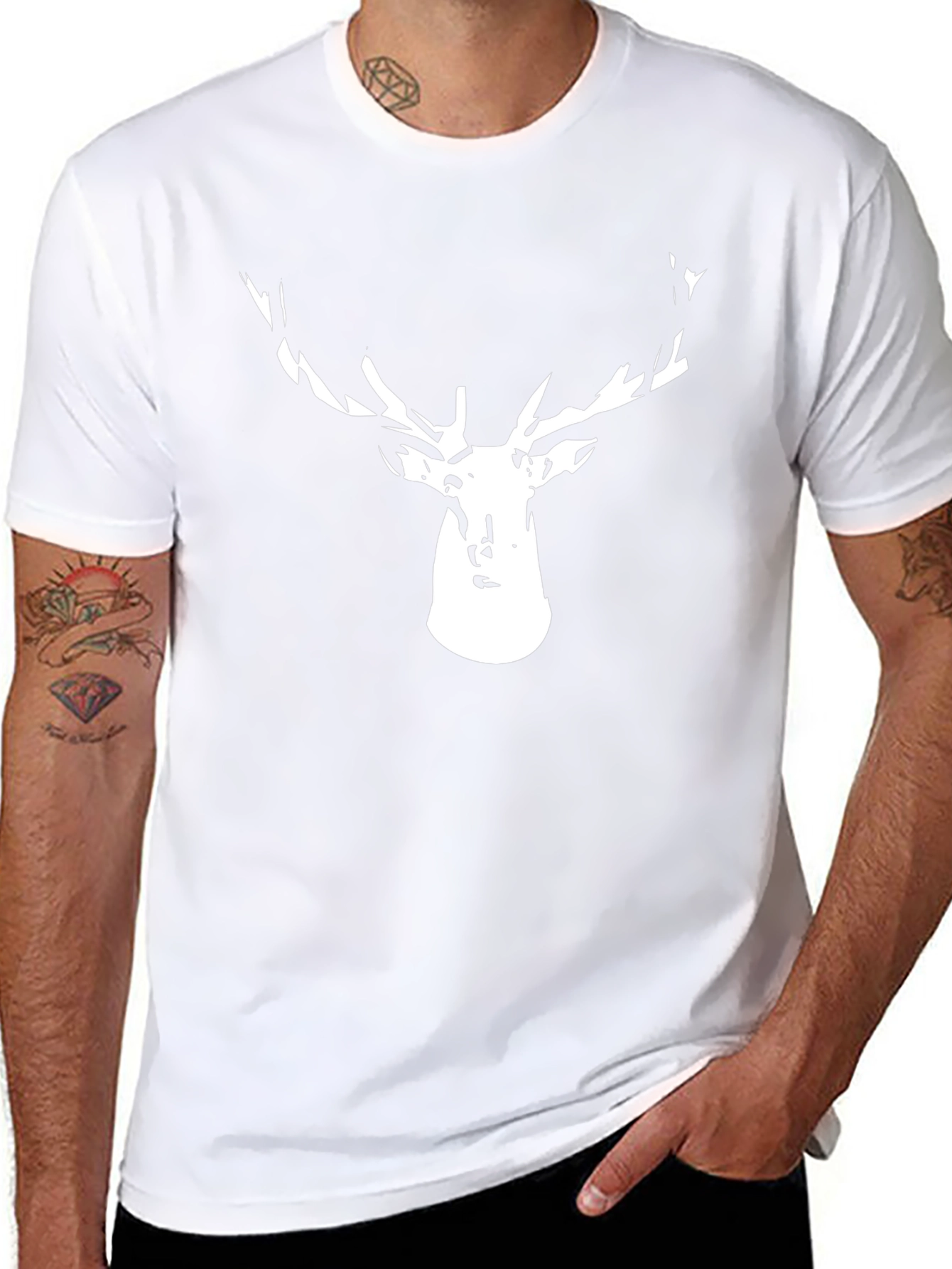 Mens Black T-Shirt with Deer Head Graphic