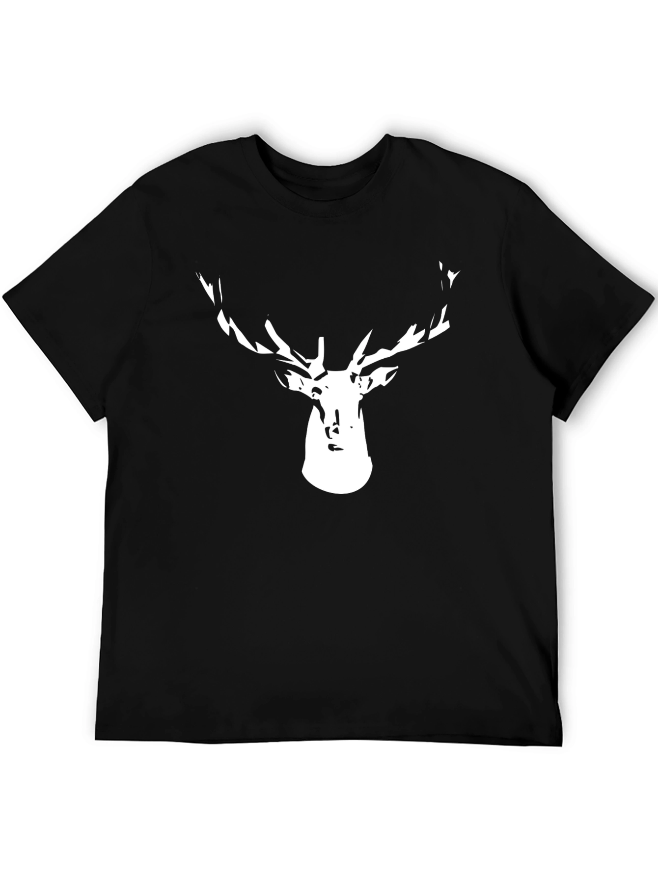 Mens Black T-Shirt with Deer Head Graphic