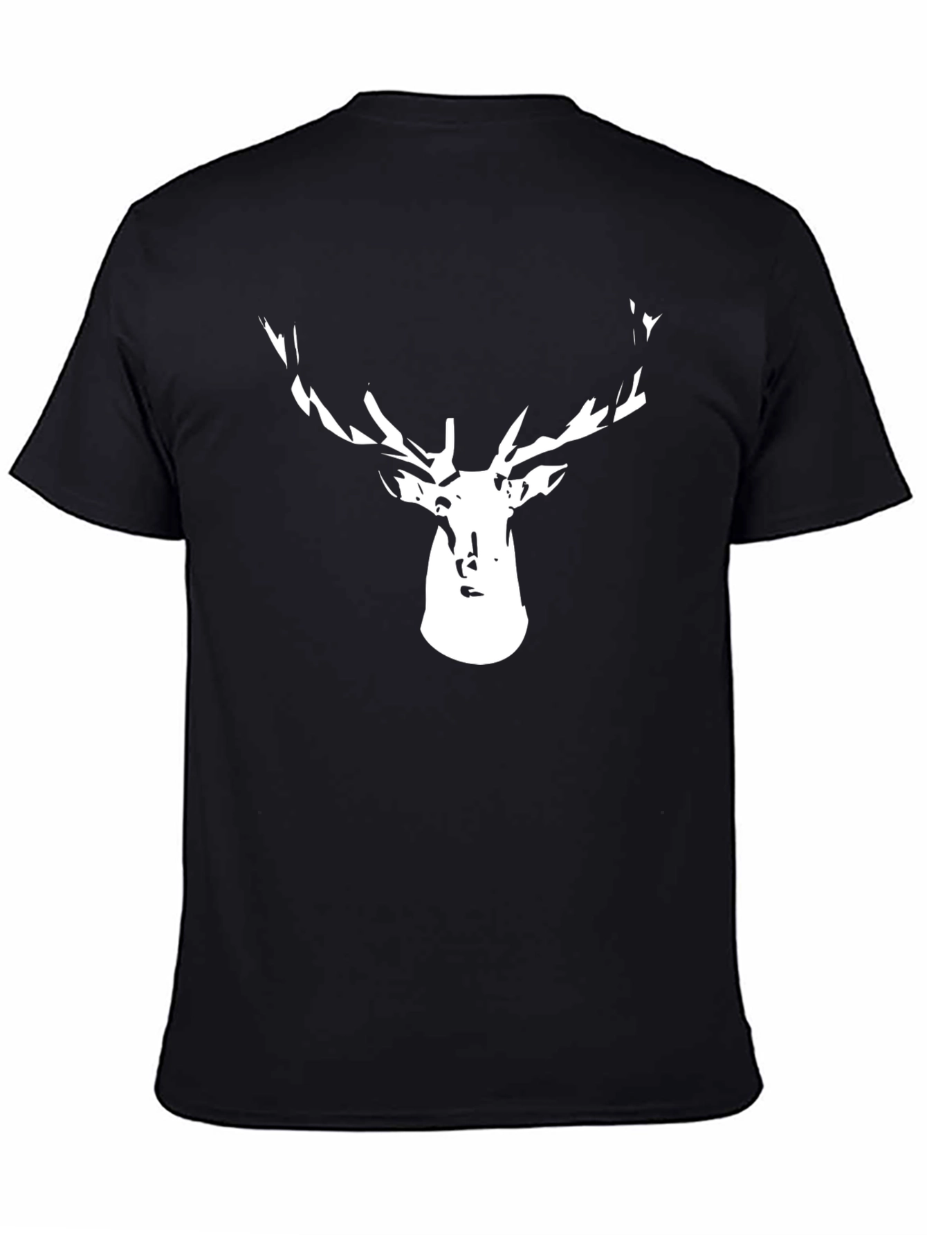 Mens Black T-Shirt with Deer Head Graphic