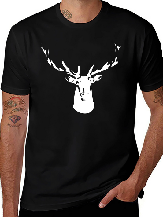 Mens Black T-Shirt with Deer Head Graphic