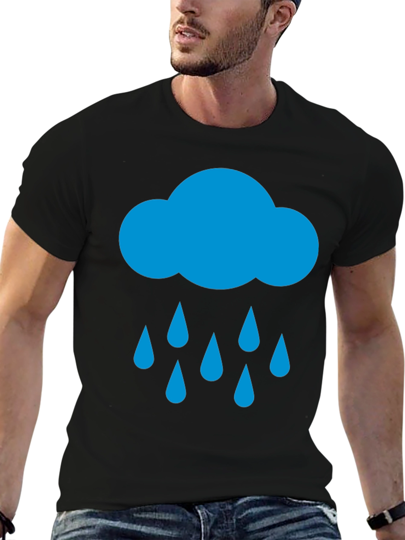Rain Cloud Graphic Tee - Black Cotton T-Shirt