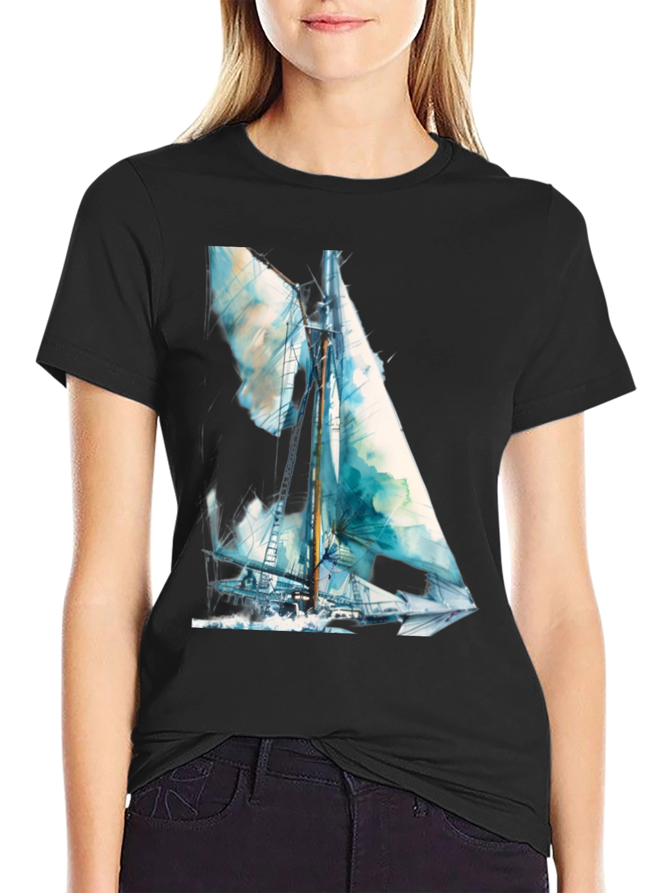 Sailboat Watercolor Graphic T-Shirt