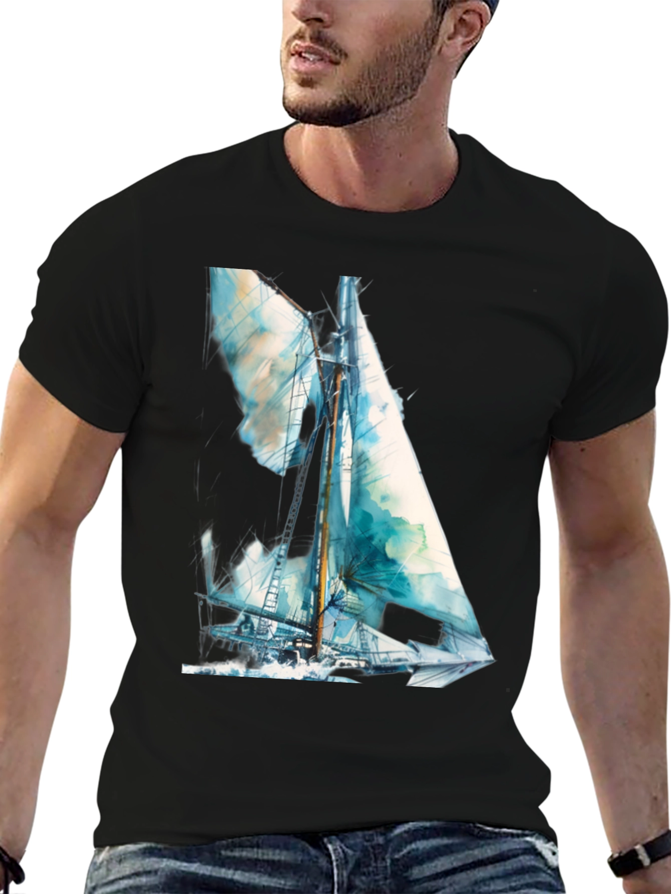 Sailboat Watercolor Graphic T-Shirt