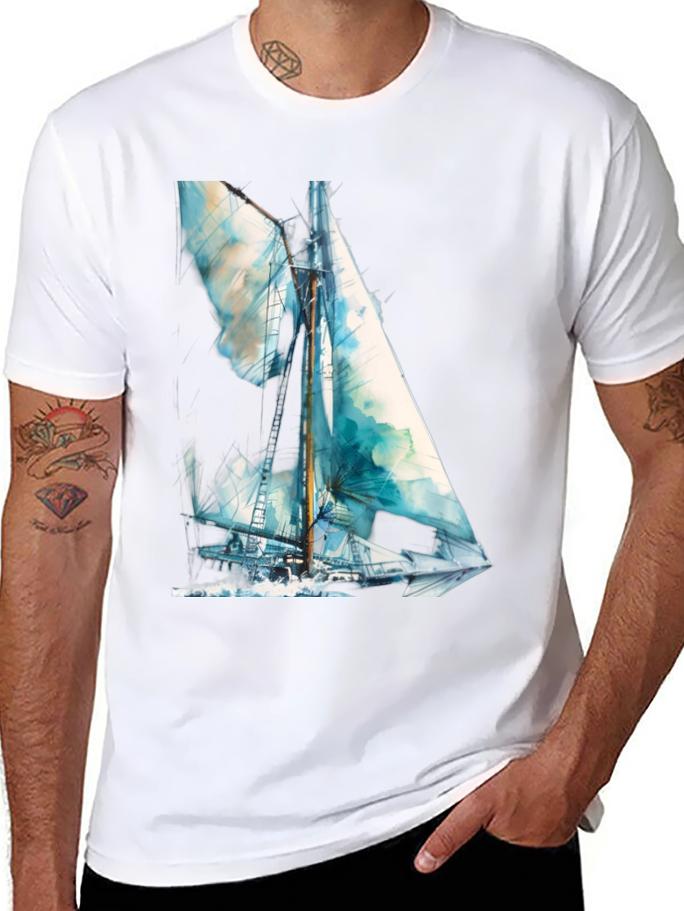 Sailboat Watercolor Graphic T-Shirt