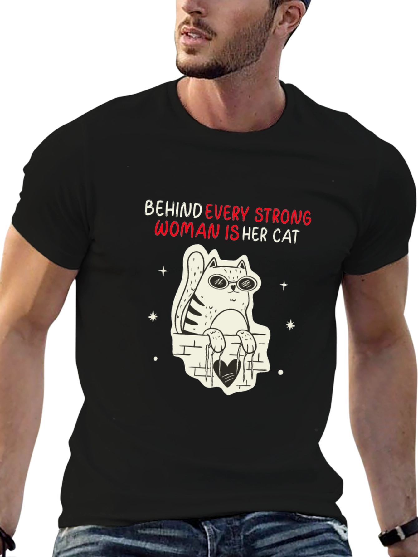 Behind Every Strong Woman Cat T-Shirt