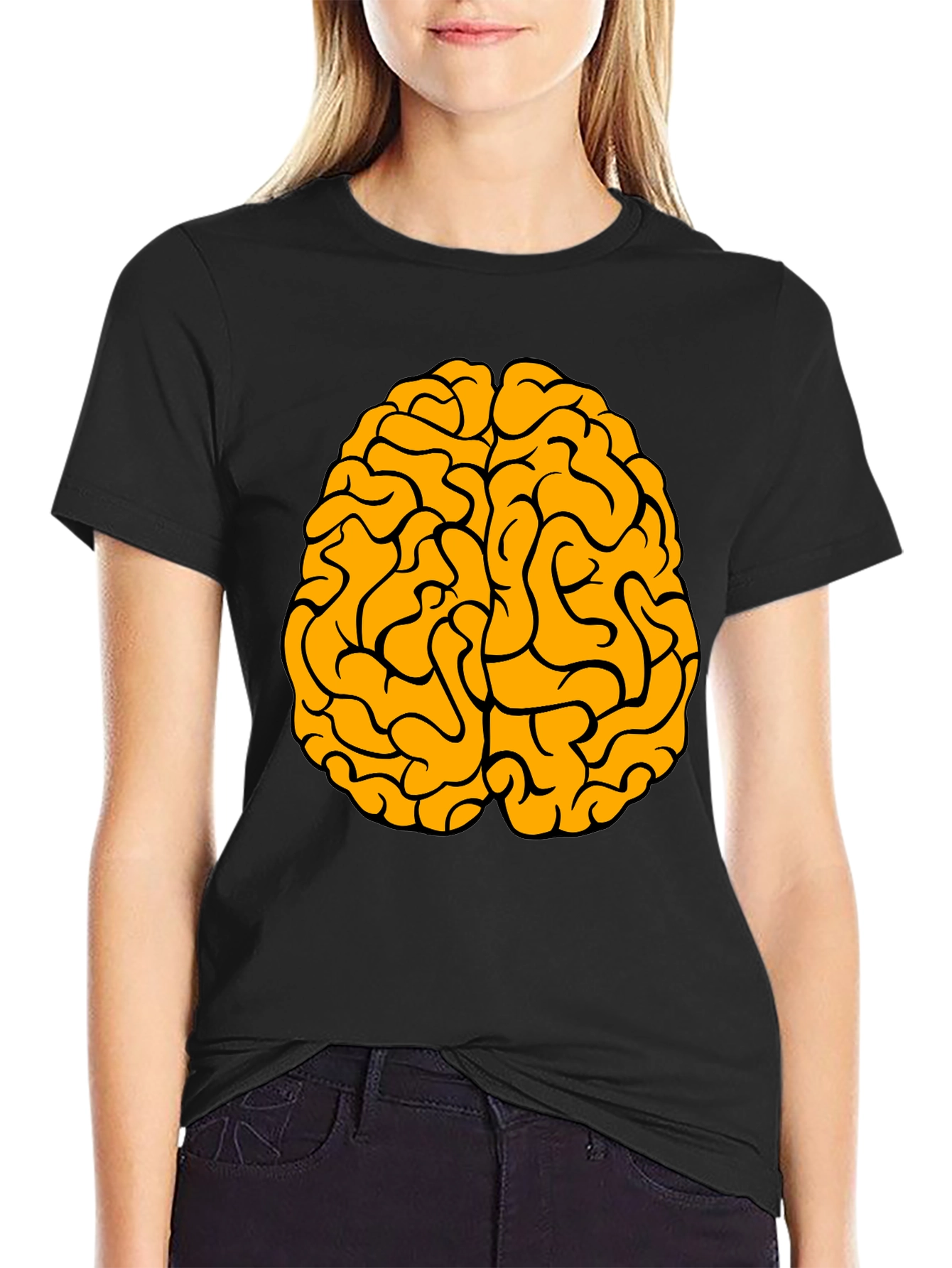 Brain Graphic Tee - Black Cotton Crew Neck T-Shirt