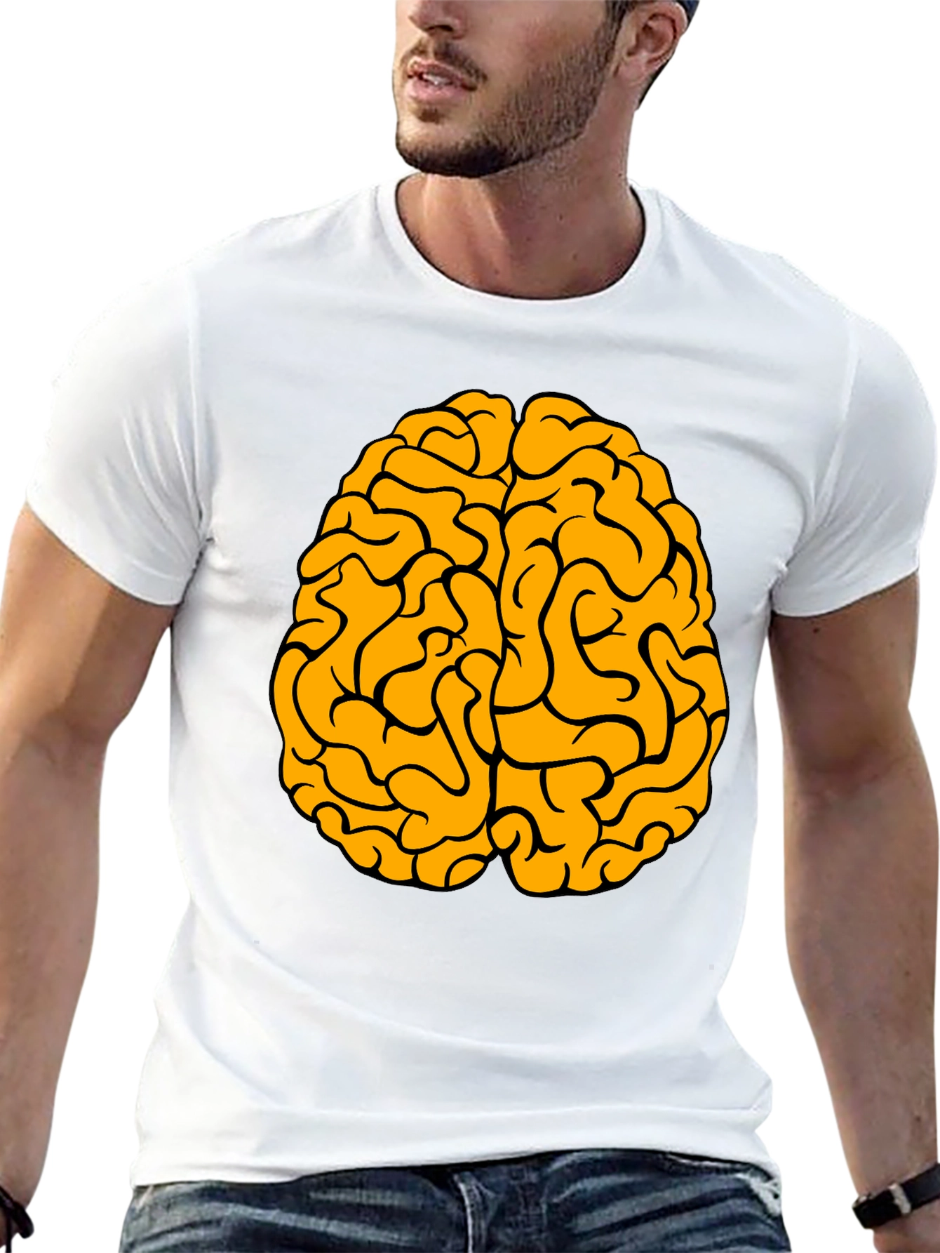 Brain Graphic Tee - Black Cotton Crew Neck T-Shirt
