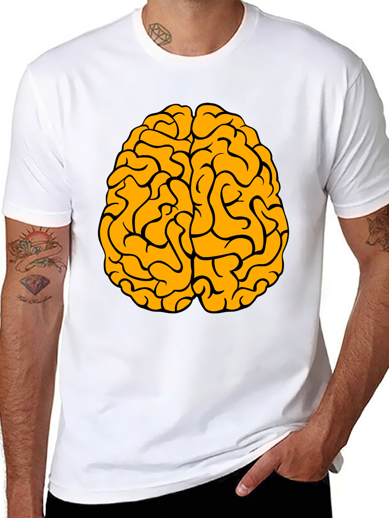 Brain Graphic Tee - Black Cotton Crew Neck T-Shirt
