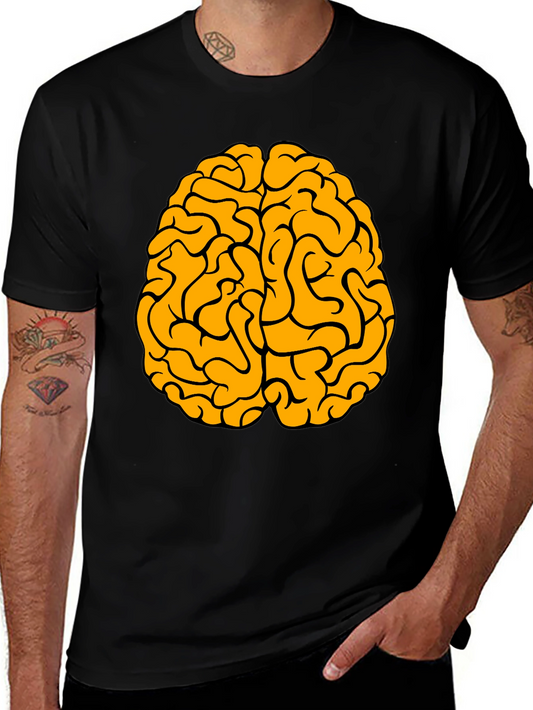 Brain Graphic Tee - Black Cotton Crew Neck T-Shirt