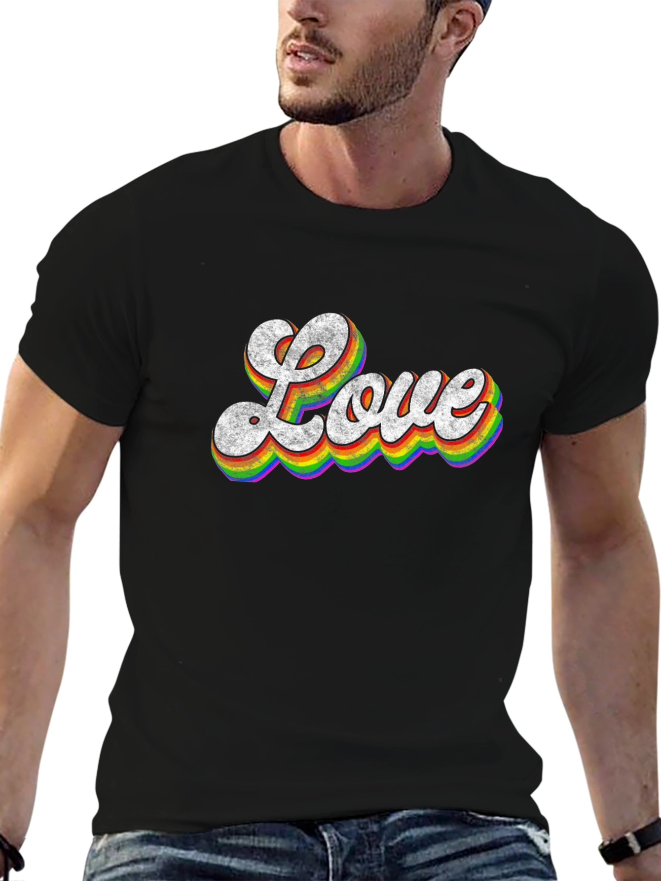Retro Love Rainbow Graphic T-Shirt