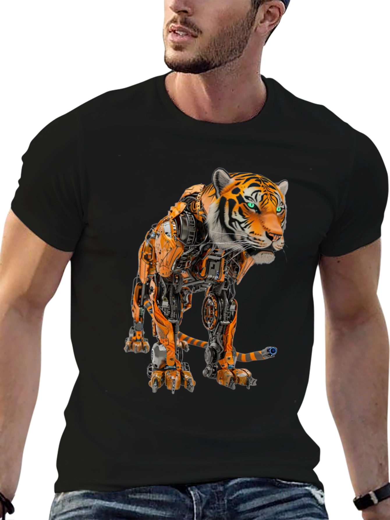 Robotic Tiger Graphic T-Shirt - Cool Sci-Fi Design