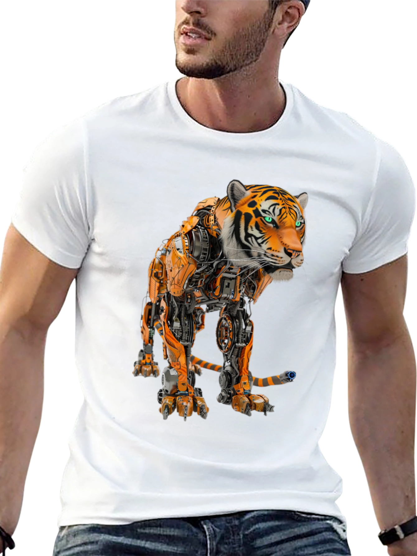 Robotic Tiger Graphic T-Shirt - Cool Sci-Fi Design