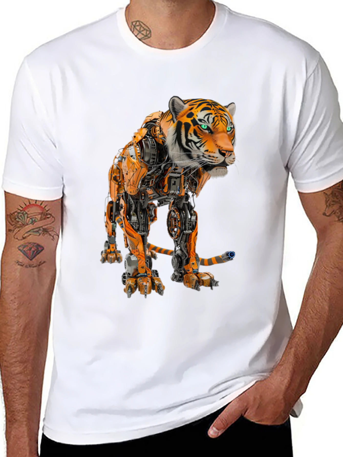 Robotic Tiger Graphic T-Shirt - Cool Sci-Fi Design