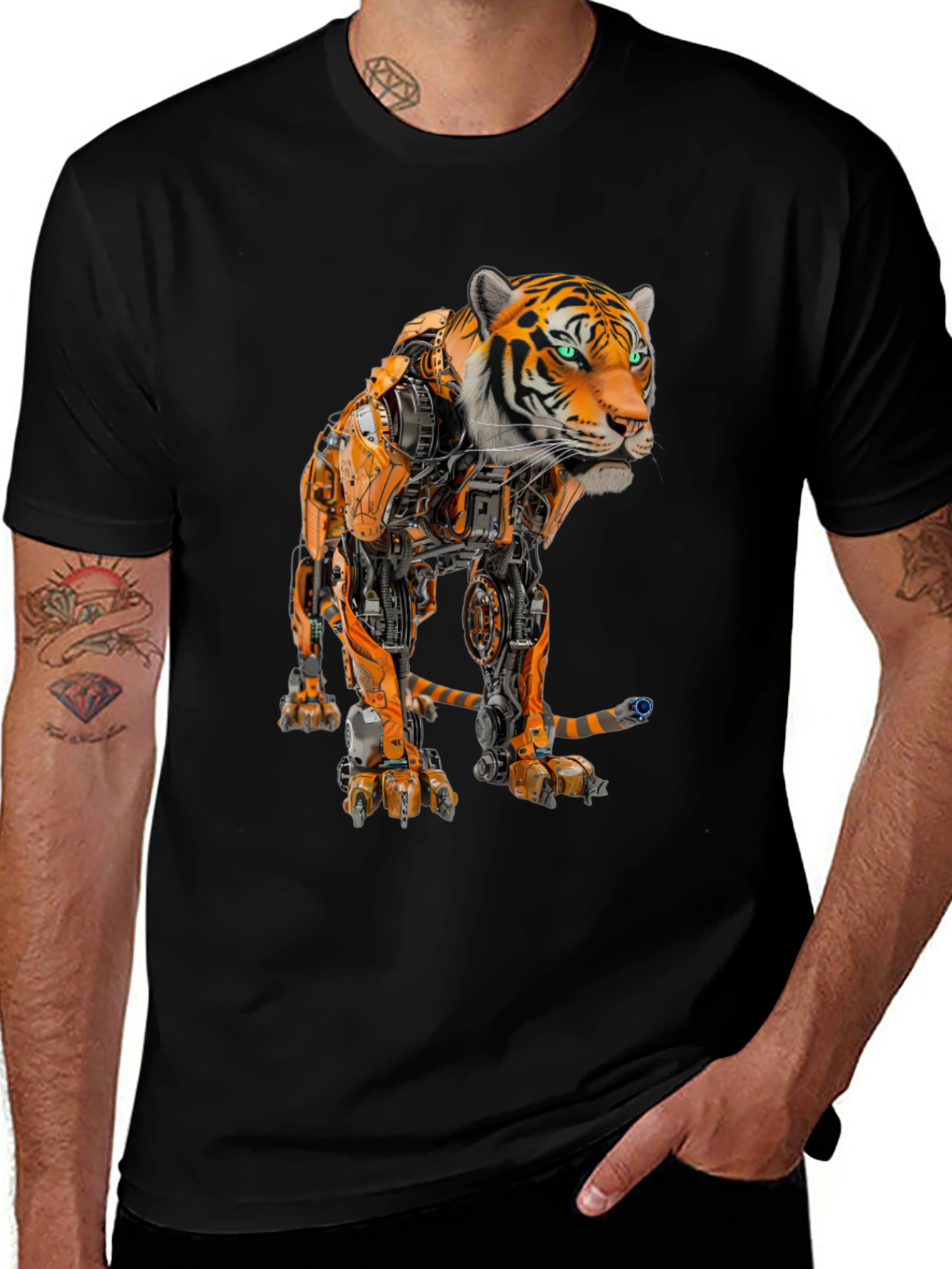 Robotic Tiger Graphic T-Shirt - Cool Sci-Fi Design