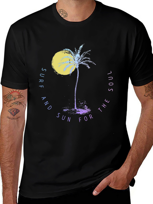 Surf and Sun Graphic Tee - Tropical Palm Tree Design