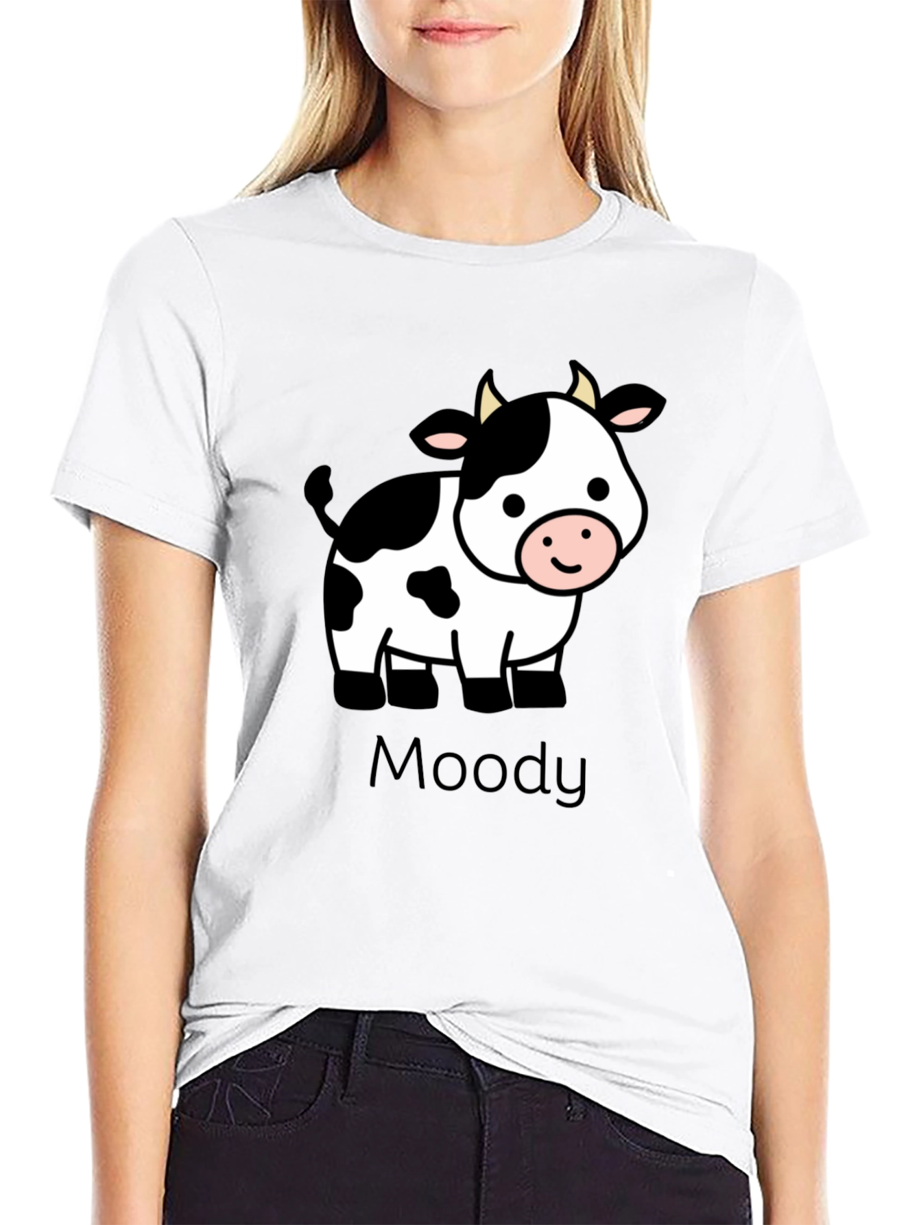 Moody Cow Graphic Black T-Shirt