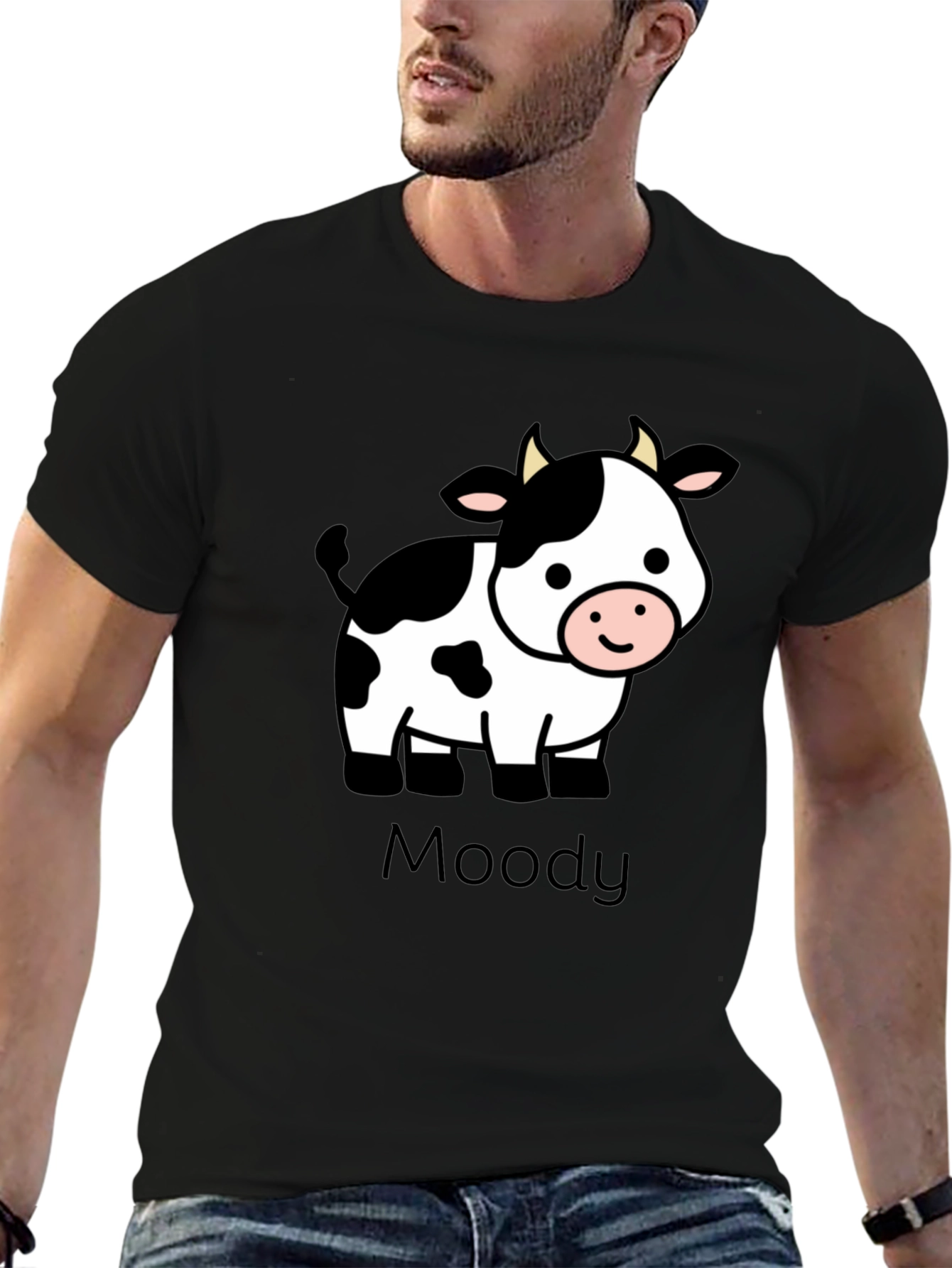 Moody Cow Graphic Black T-Shirt