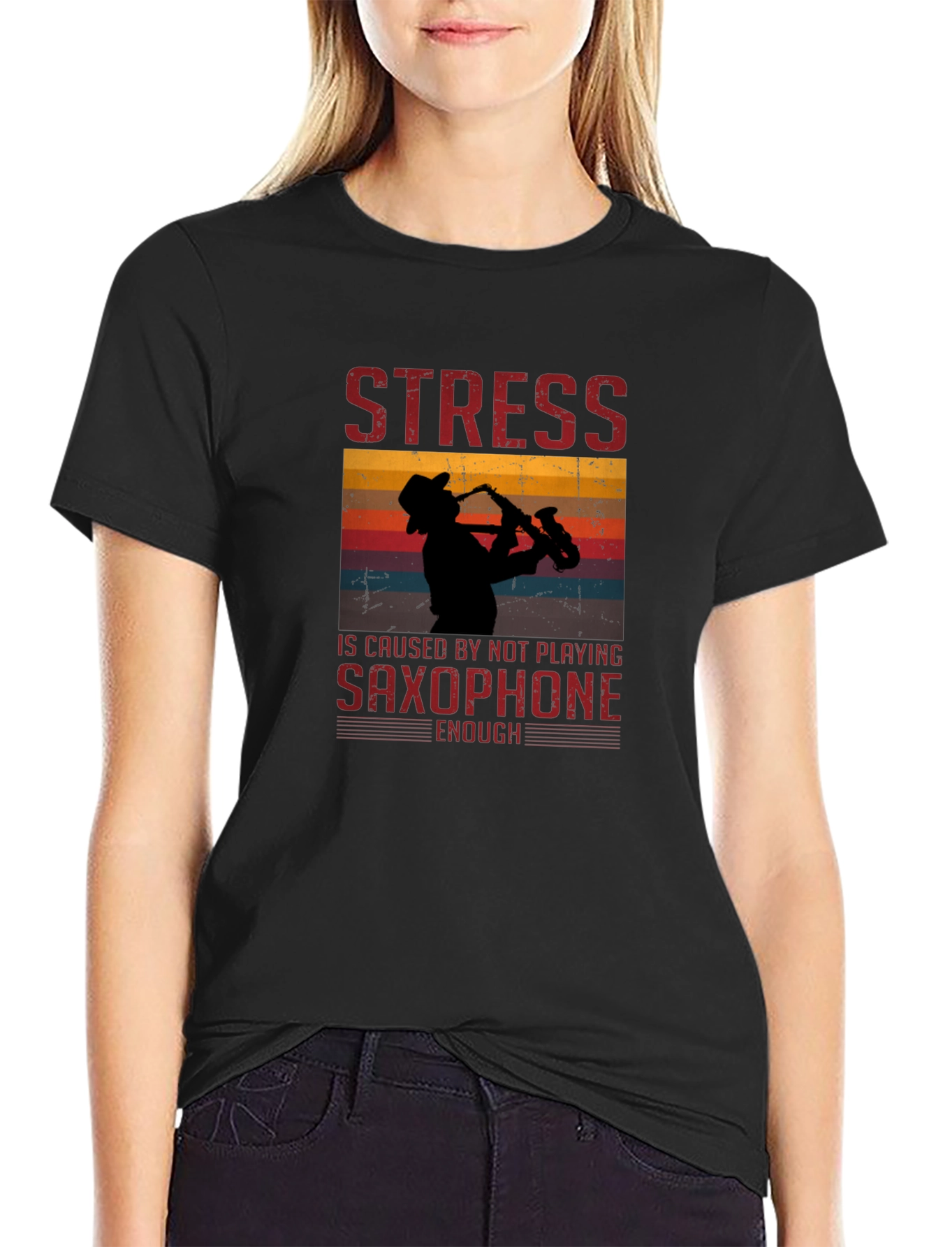 Stress Saxophone Black T-Shirt